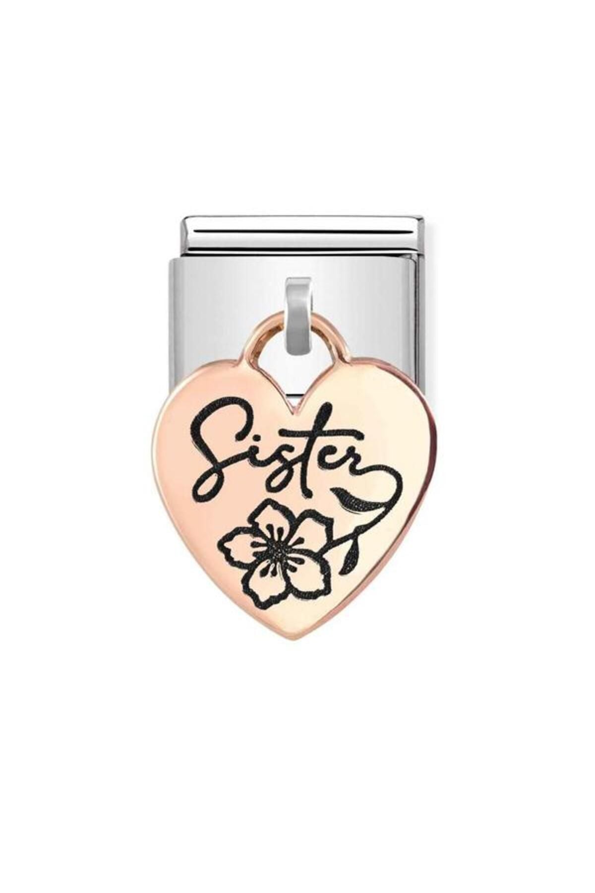 Classic Dekoratif Charm - Charm Plakalar - Kalp Kız Kardeş - 9K Rose Altın