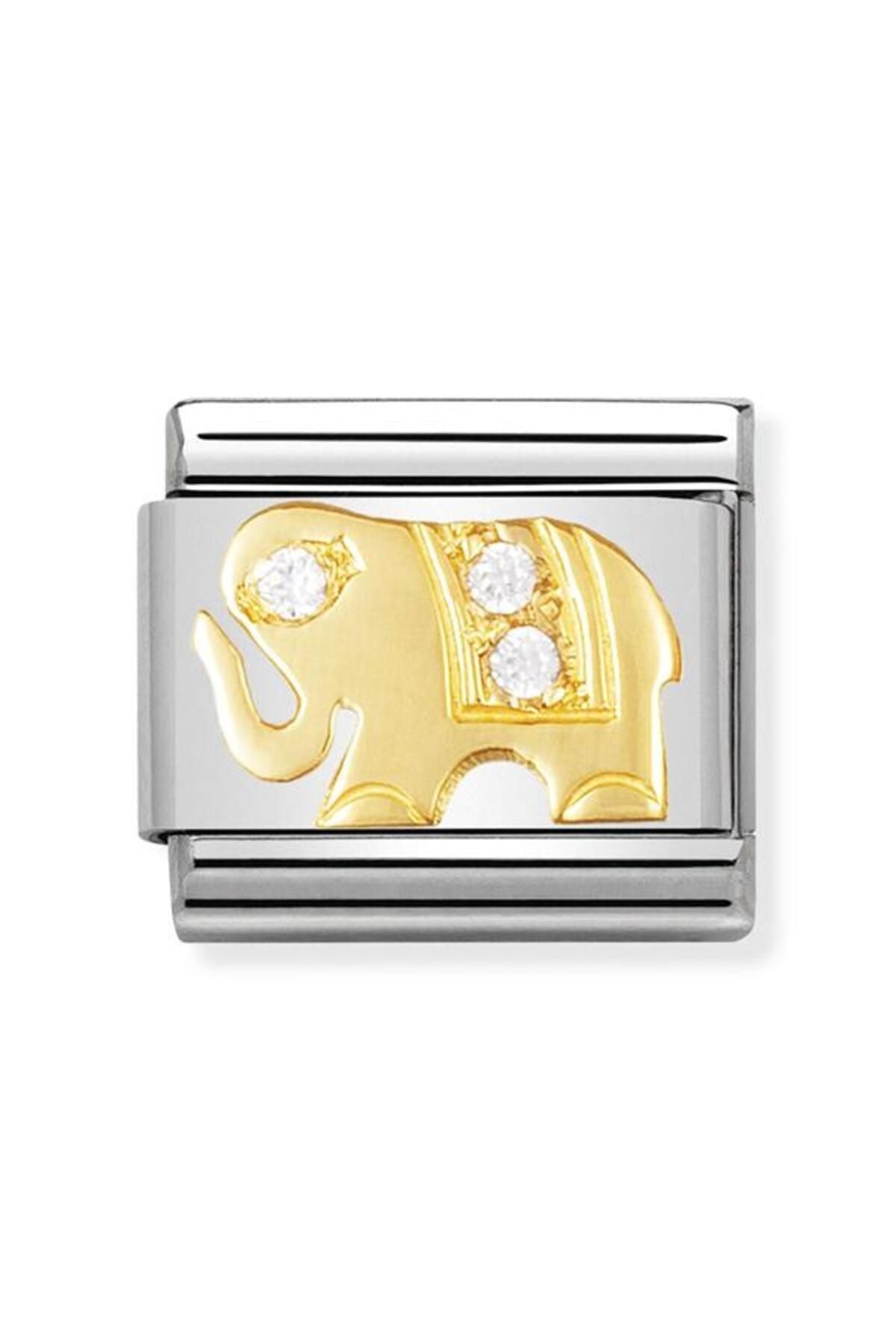 Classic Dekoratif Link - Hayvanlar - Beyaz fil - 18K Altın Zirkon