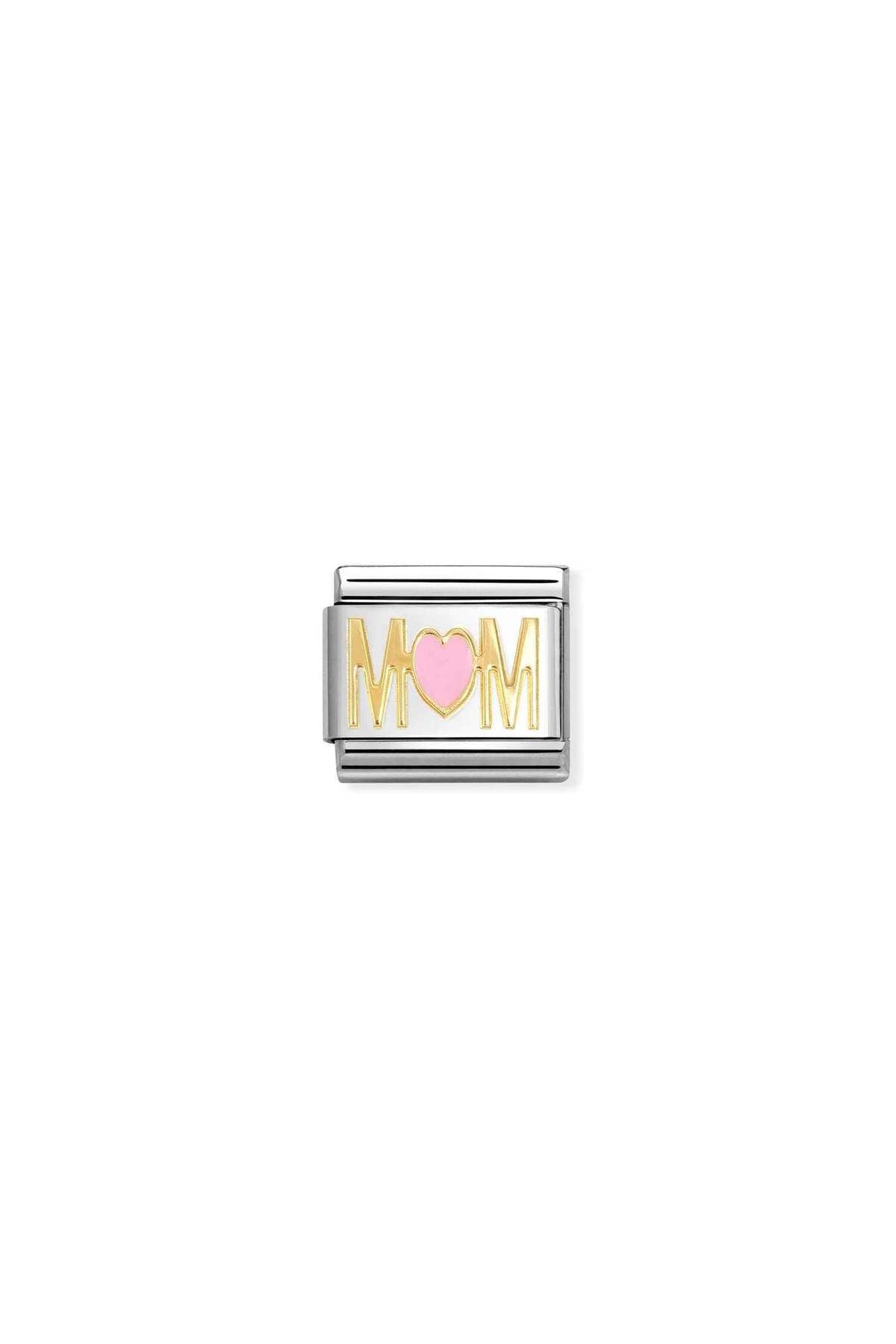 Classic SYMBOLS steel, enamel and 18k gold MOM PINK heart