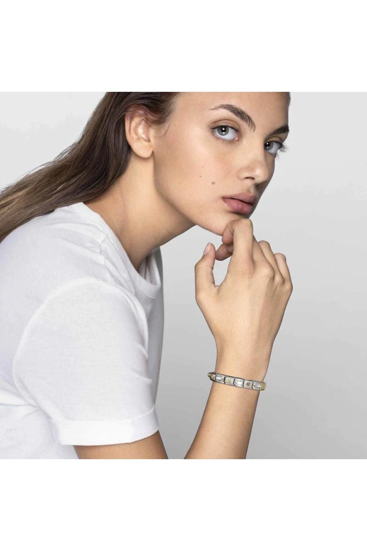 Orijinal İtalyan Charm Bileklik Kişiselleştirilebilir Sarı, Gümüş Kalp Link Hediye Made in Italy