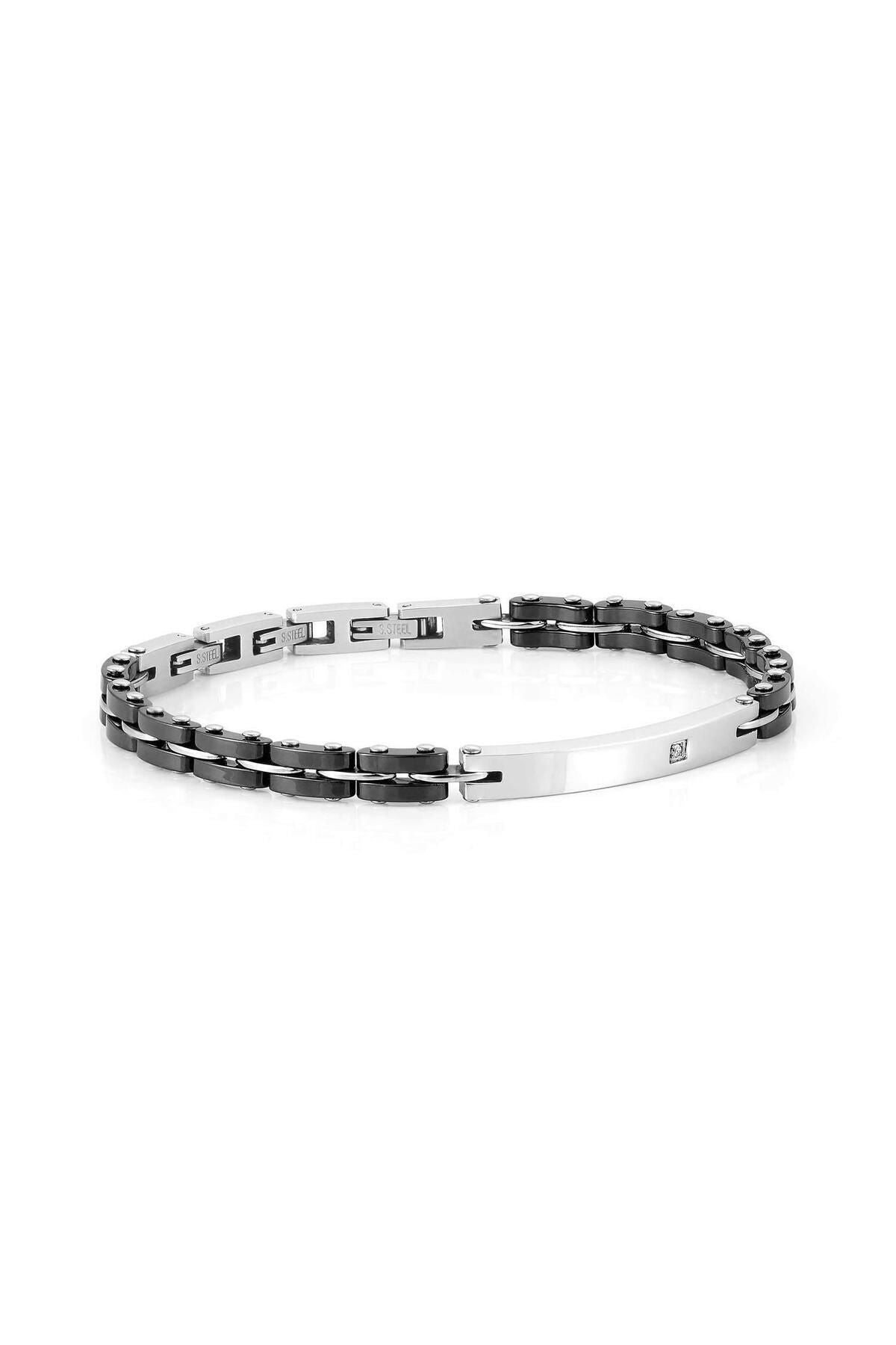 Strong Bracelet In Steel, Ceramic And Cubic Zirconia (006_mixed 4)