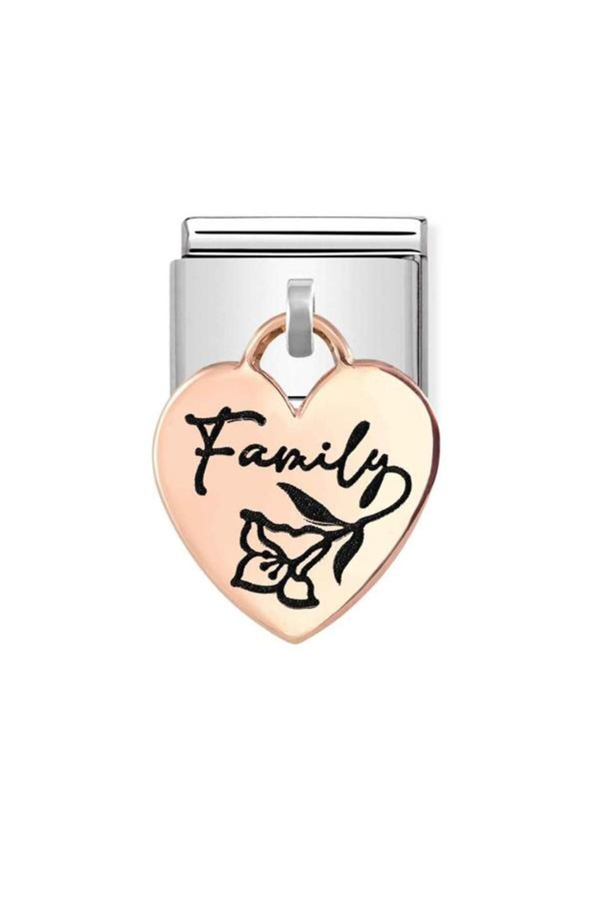 Classic Dekoratif Charm - Charm Plakalar - Kalp Aile -  9K Rose Altın