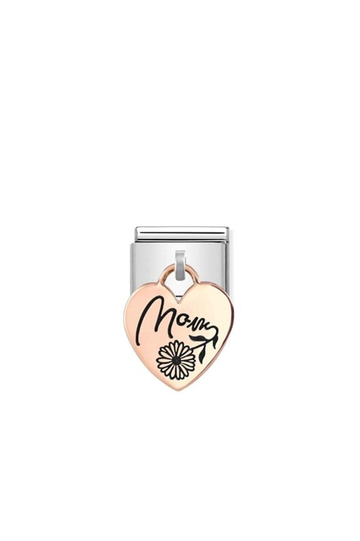 Classic Dekoratif Charm - Charm Plakalar - Kalp Anne -  9K Rose Altın