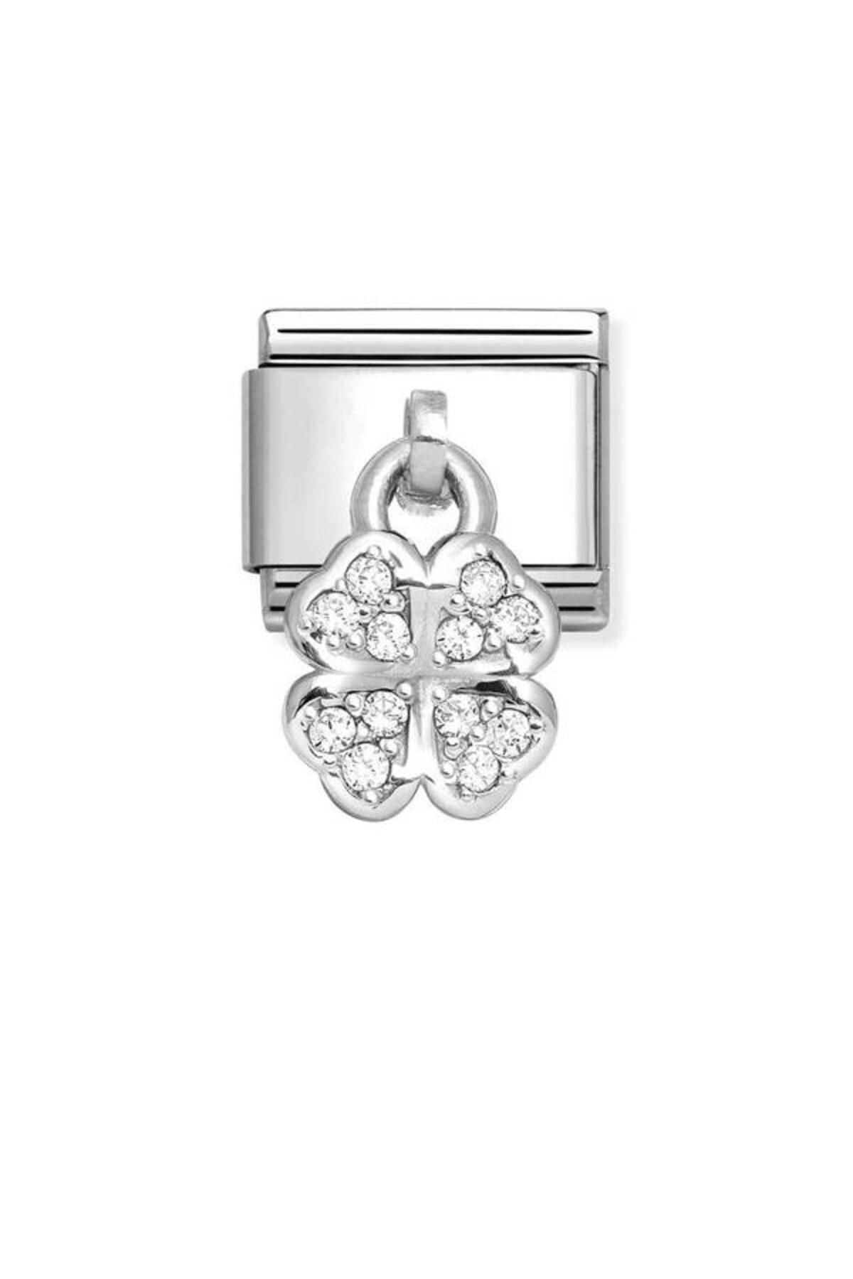 Classic Dekoratif Charm - Charm Semboller - Beyaz Dört Yaprak Yonca -  925 Gümüş