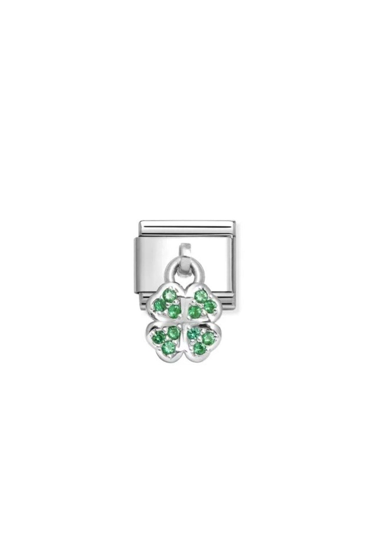 Classic Dekoratif Charm - Charm Semboller - Yeşil Dört Yaprak Yonca -  925 Gümüş