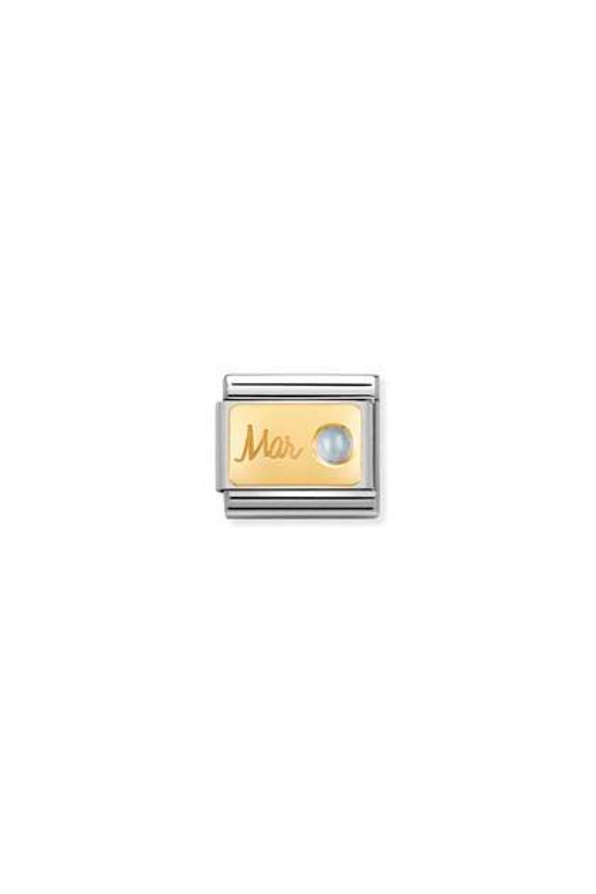 Classic Dekoratif Link - Ay Taşları - Mart Aquamarine -  18K Altın