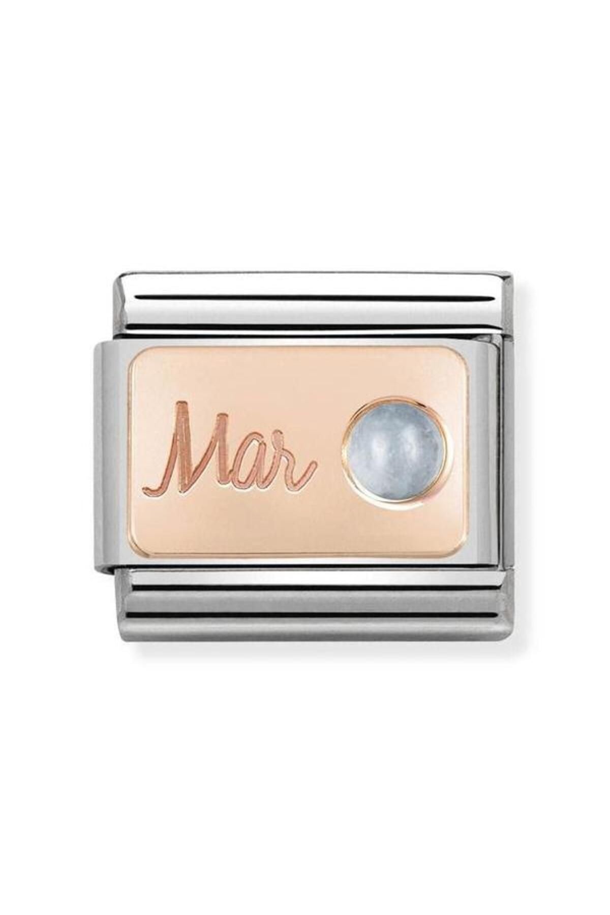 Classic Dekoratif Link - Ay Taşları - Mart Aquamarine -  9K Rose Altın
