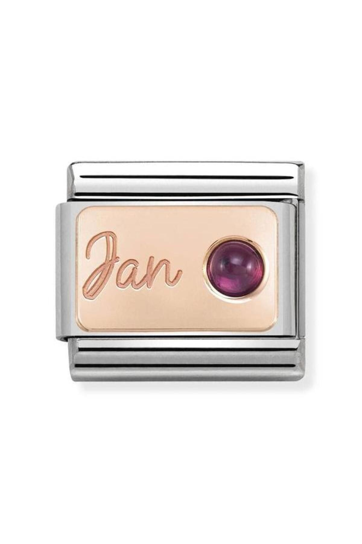 Classic Dekoratif Link - Ay Taşları - Ocak Garnet -  9K Rose Altın