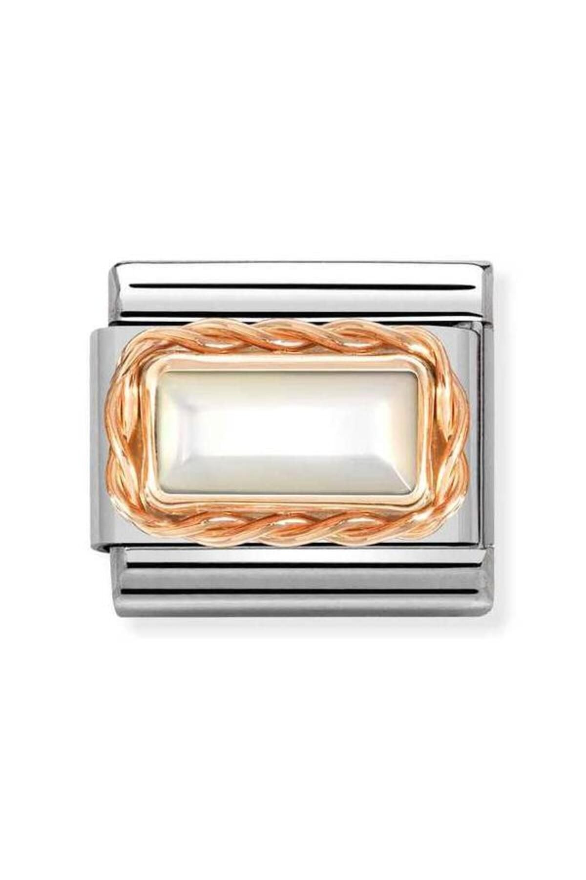 Classic Dekoratif Link - Baget Taş - Beyaz İnci -  9K Rose Altın