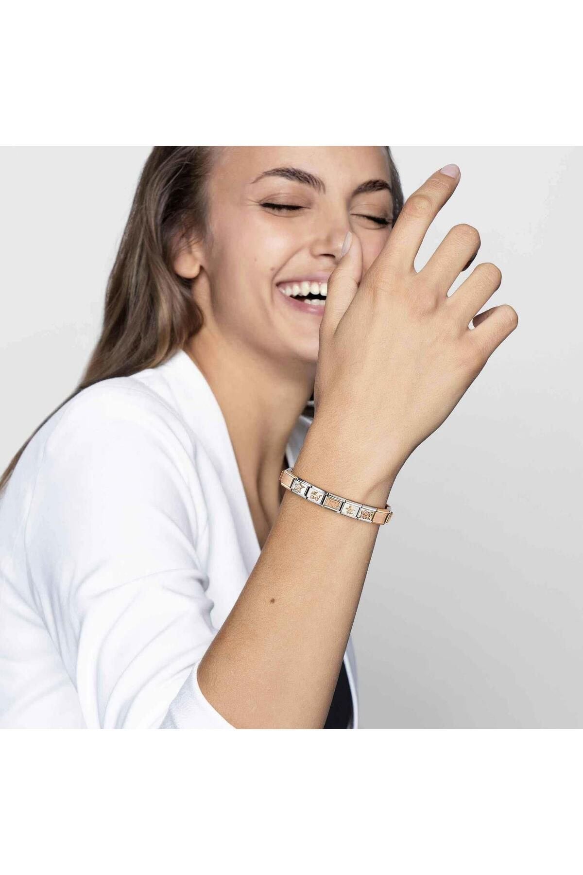 Classic Dekoratif Link - Baget Taş - Beyaz İnci -  9K Rose Altın