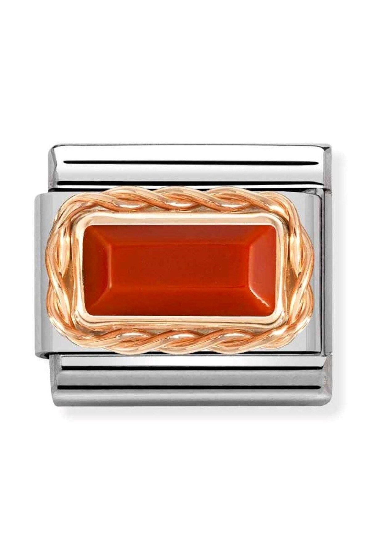 Classic Dekoratif Link - Baget Taş - Kırmızı mercan -  9K Rose Altın