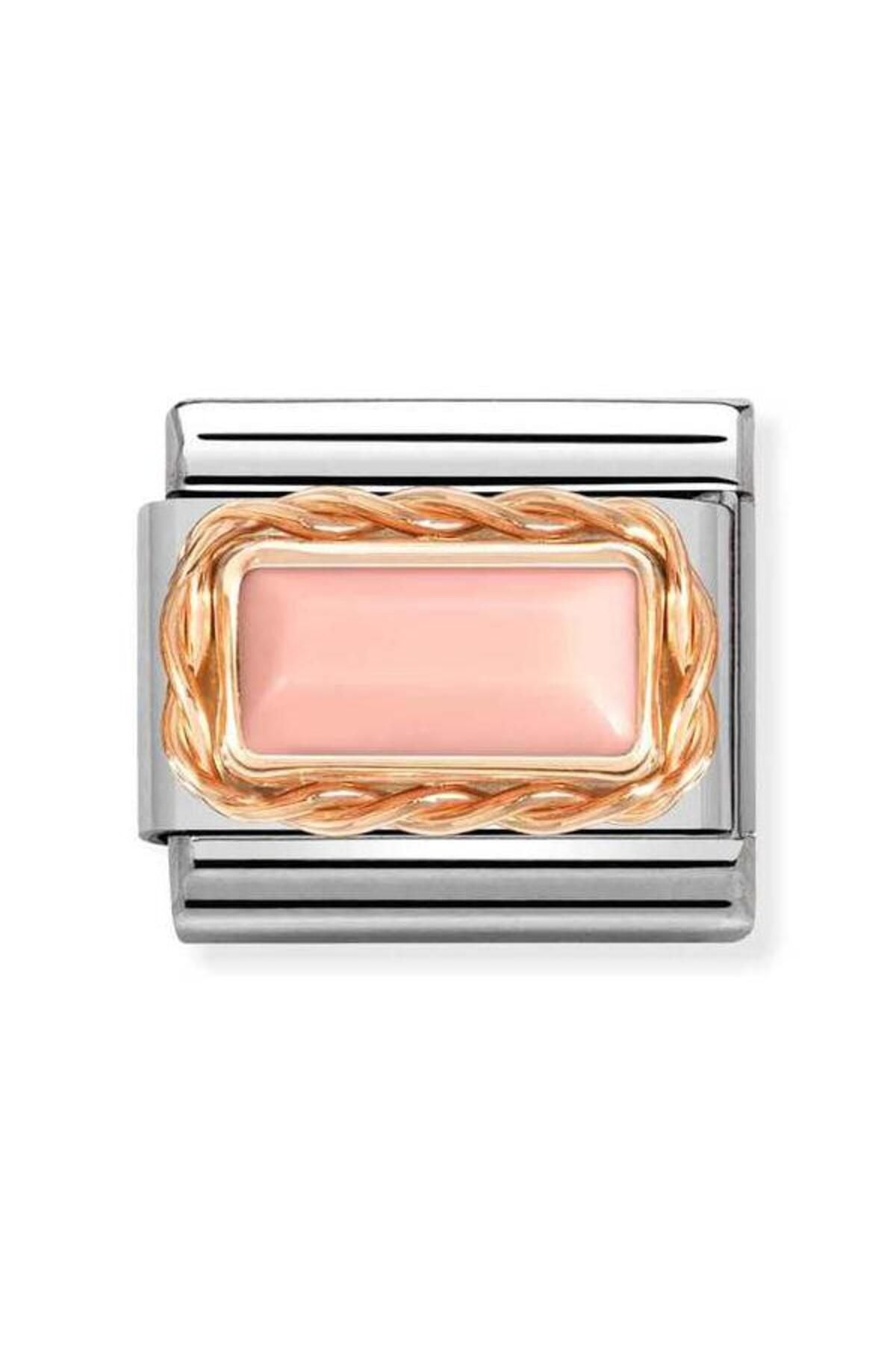 Classic Dekoratif Link - Baget Taş - Pembe mercan -  9K Rose Altın