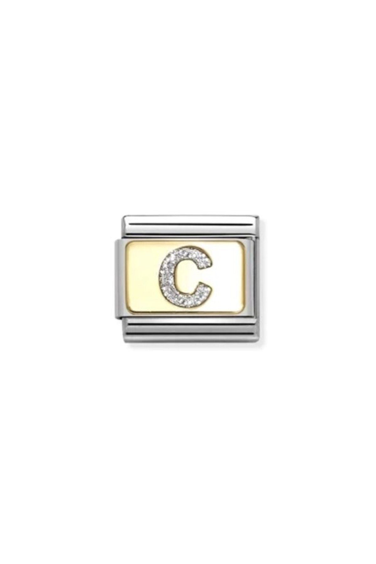 Classic Dekoratif Link - Harfler Pırıltılı - C - (03 C) 18K Altın