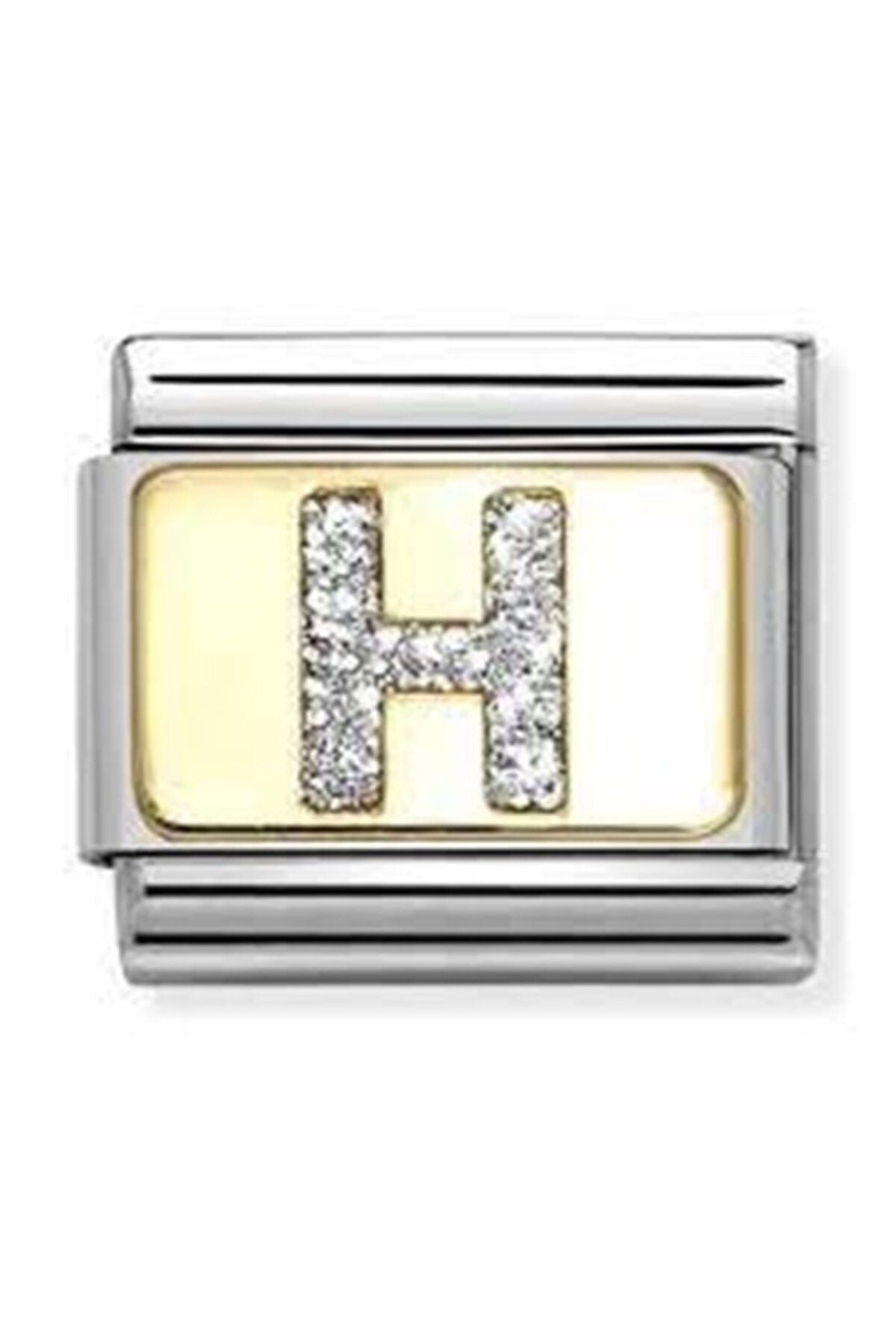 Classic Dekoratif Link - Harfler Pırıltılı - H - (08 H) 18K Altın