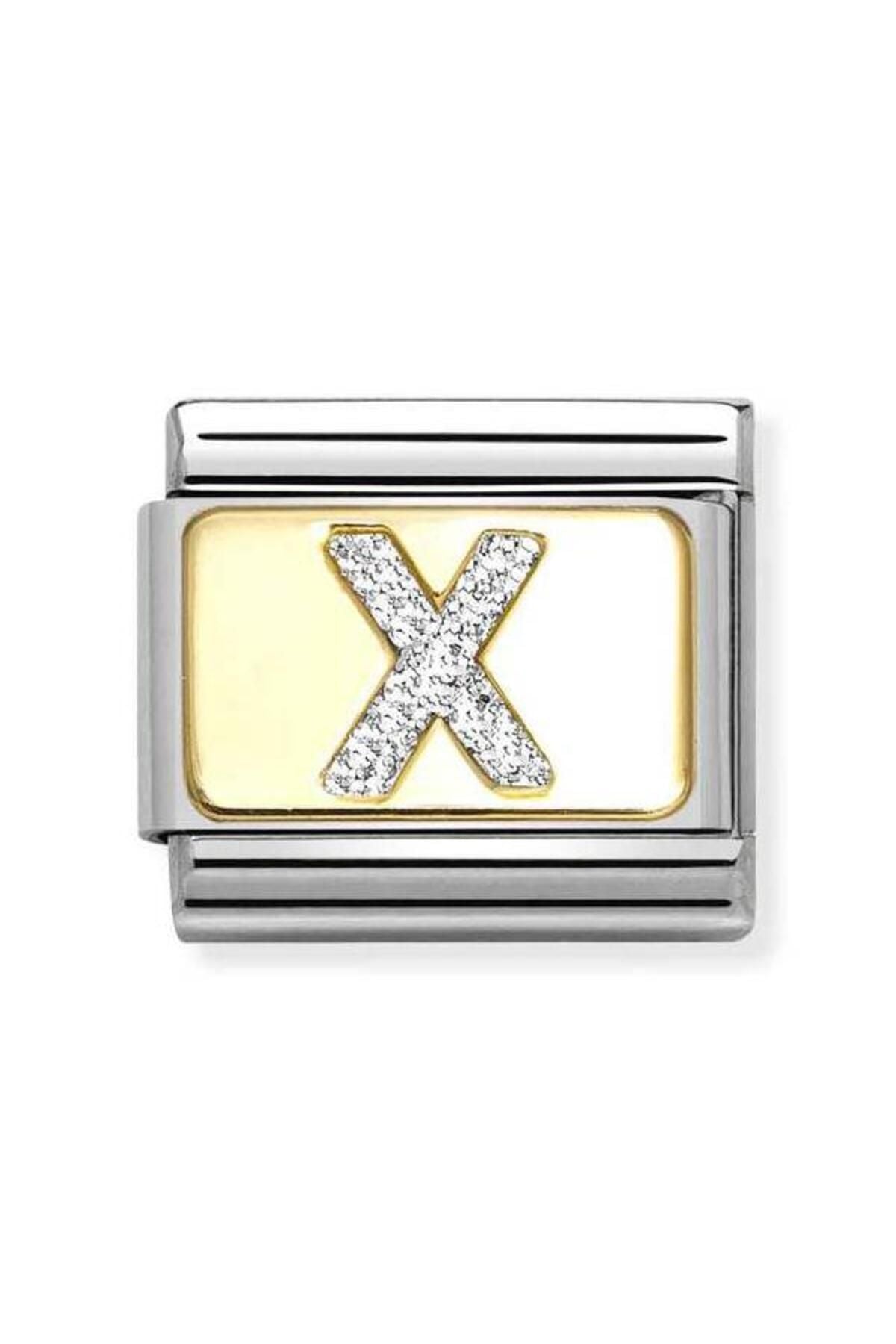 Classic Dekoratif Link - Harfler Pırıltılı - X - (24 X) 18K Altın