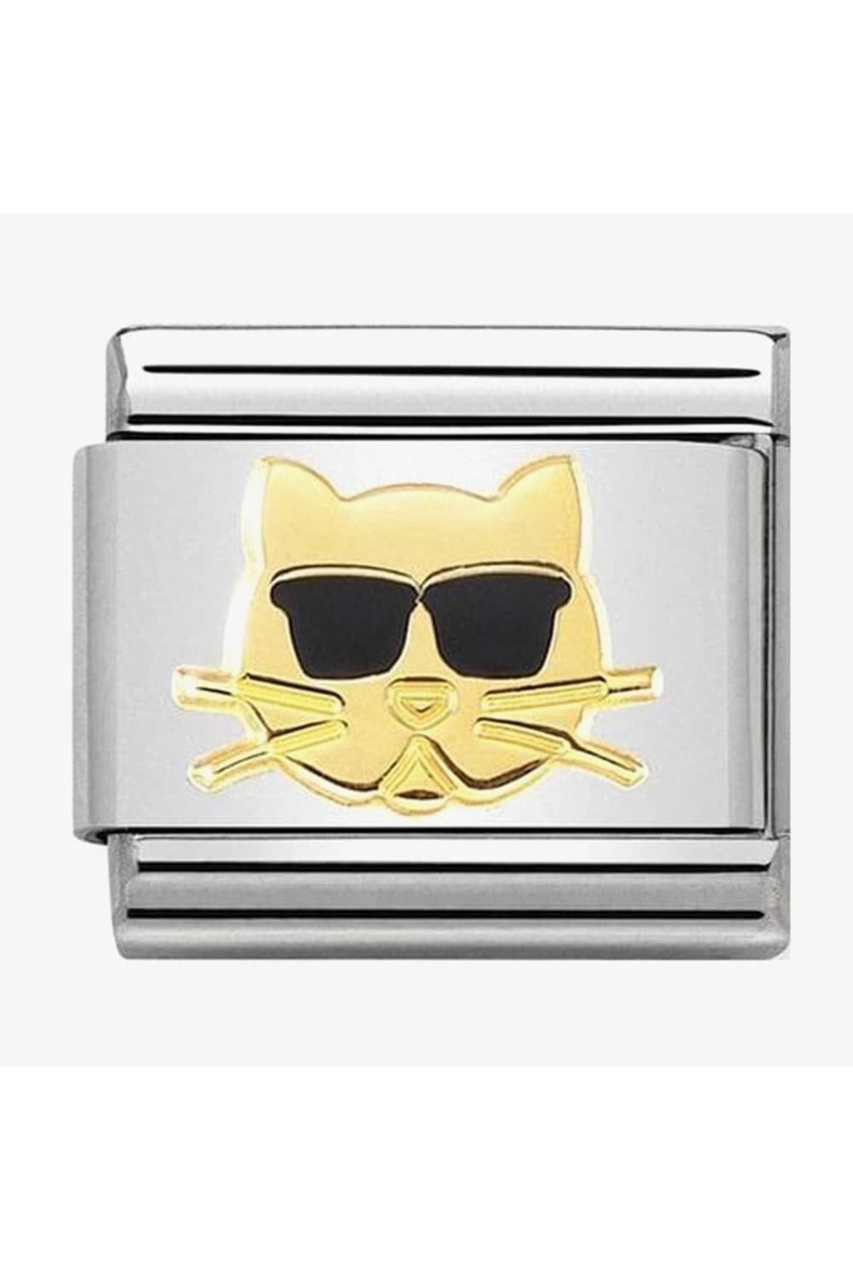 Classic Dekoratif Link - Hayvanlar - Gözlüklü kedi -  18K Altın