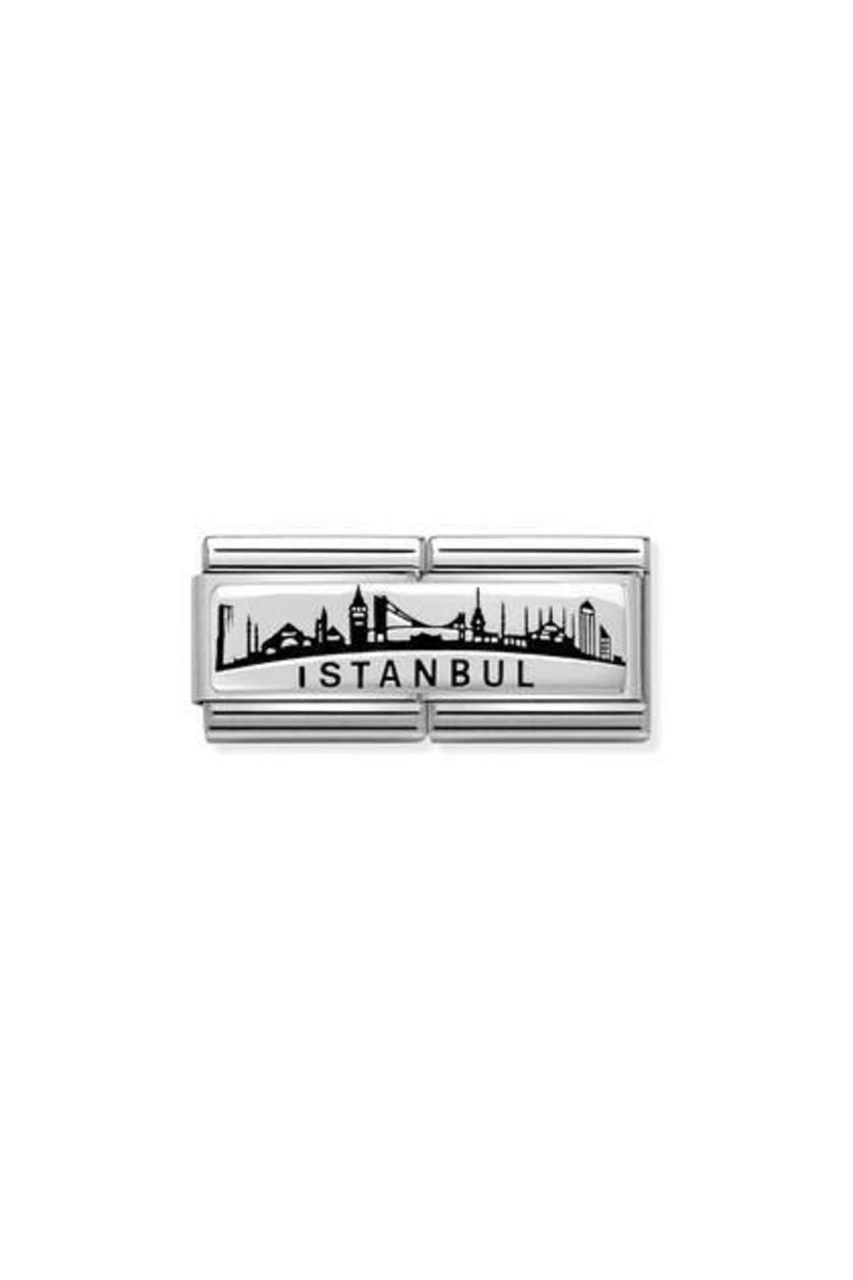 Classic Dekoratif Link - İkili Semboller - İstanbul Silüet -  925 Gümüş
