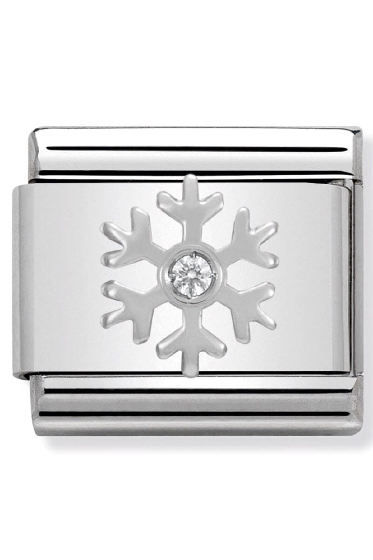 Classic Dekoratif Link - Noel - Beyaz kar tanesi -  925 Gümüş Zirkon