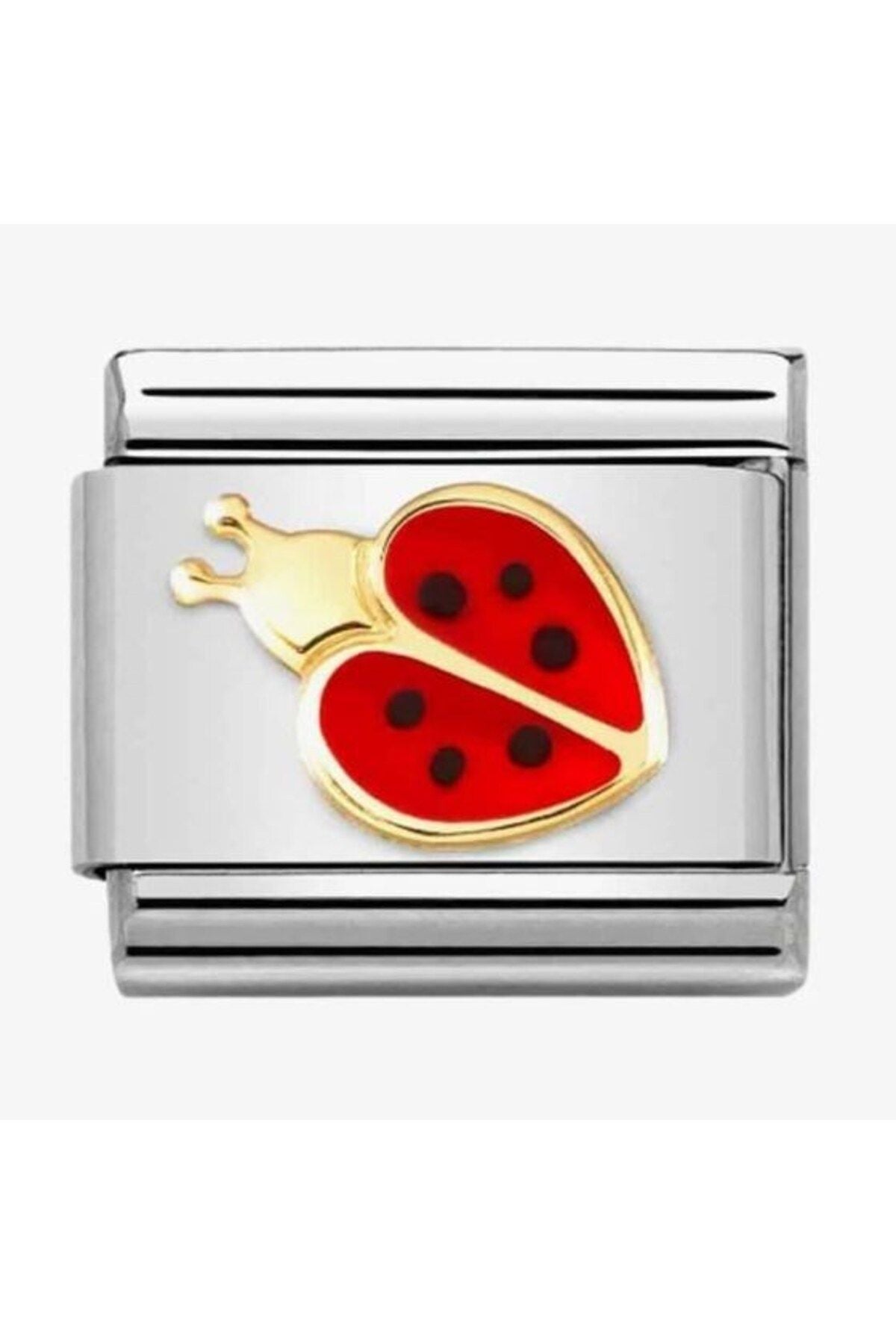Classic Dekoratif Link - Semboller - Kırmızı Siyah Uğur Böceği -  18K Altın