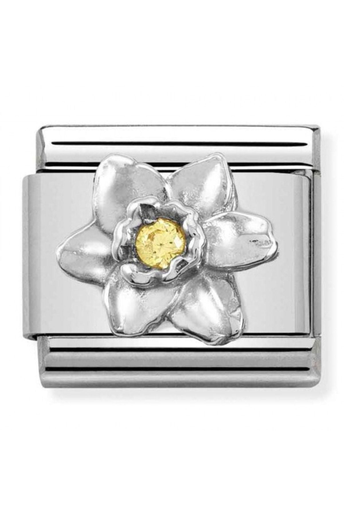 Classic Dekoratif Link - Semboller - Nergis - (14 Daffodil) 925 Gümüş Zirkon