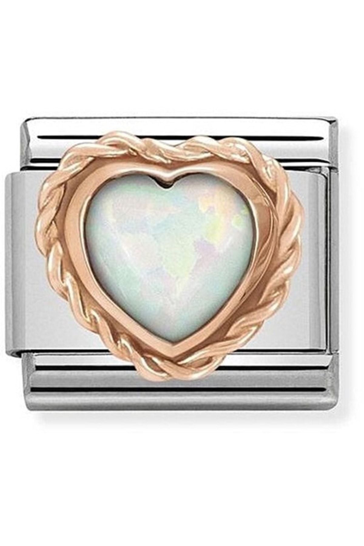Classic Dekoratif Link - Taşlar - Beyaz Opal - (22 White Opal) 9K Rose Altın