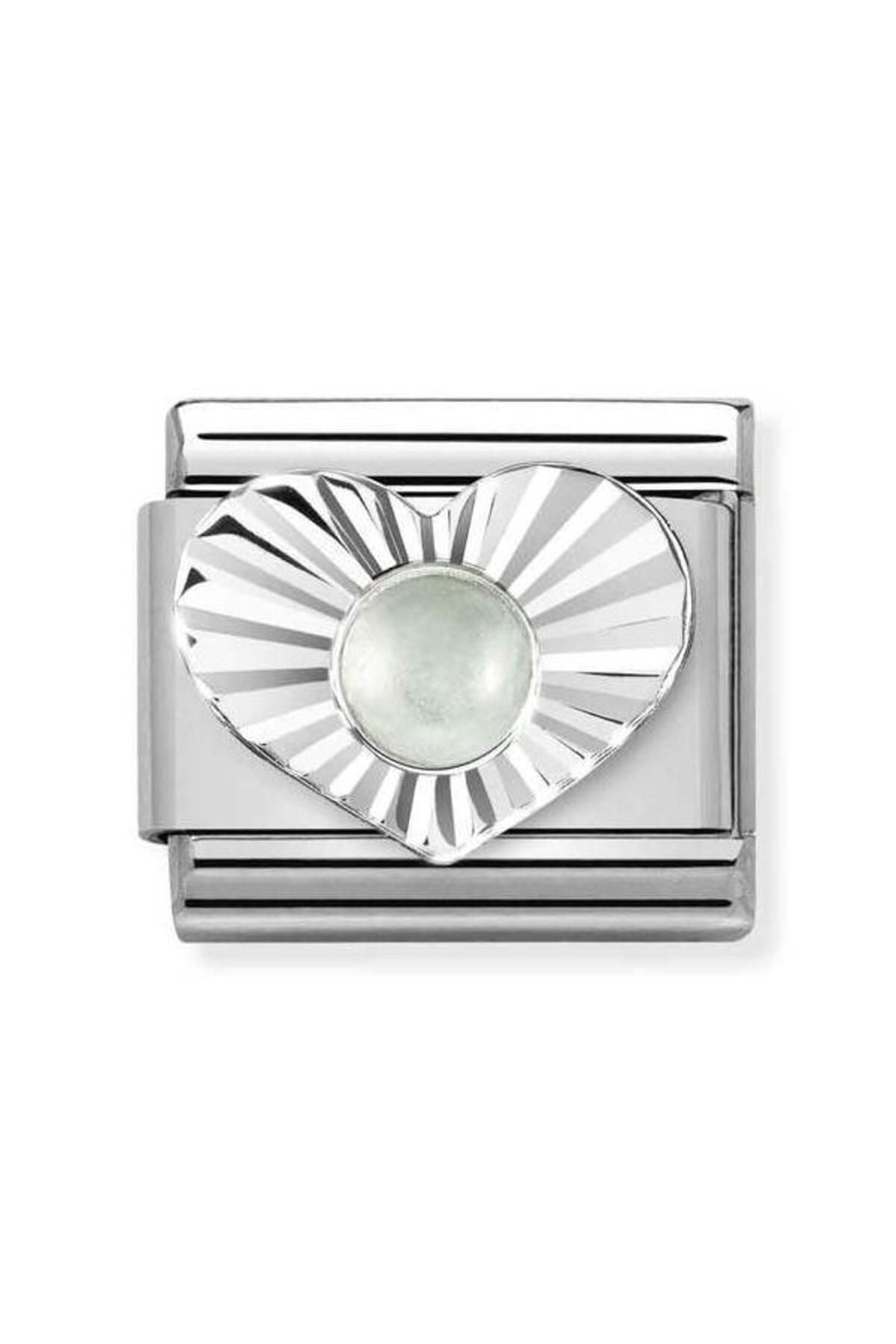 Classic Dekoratif Link - Taşlar Kalp Elmas - Acquamarine -  925 Gümüş