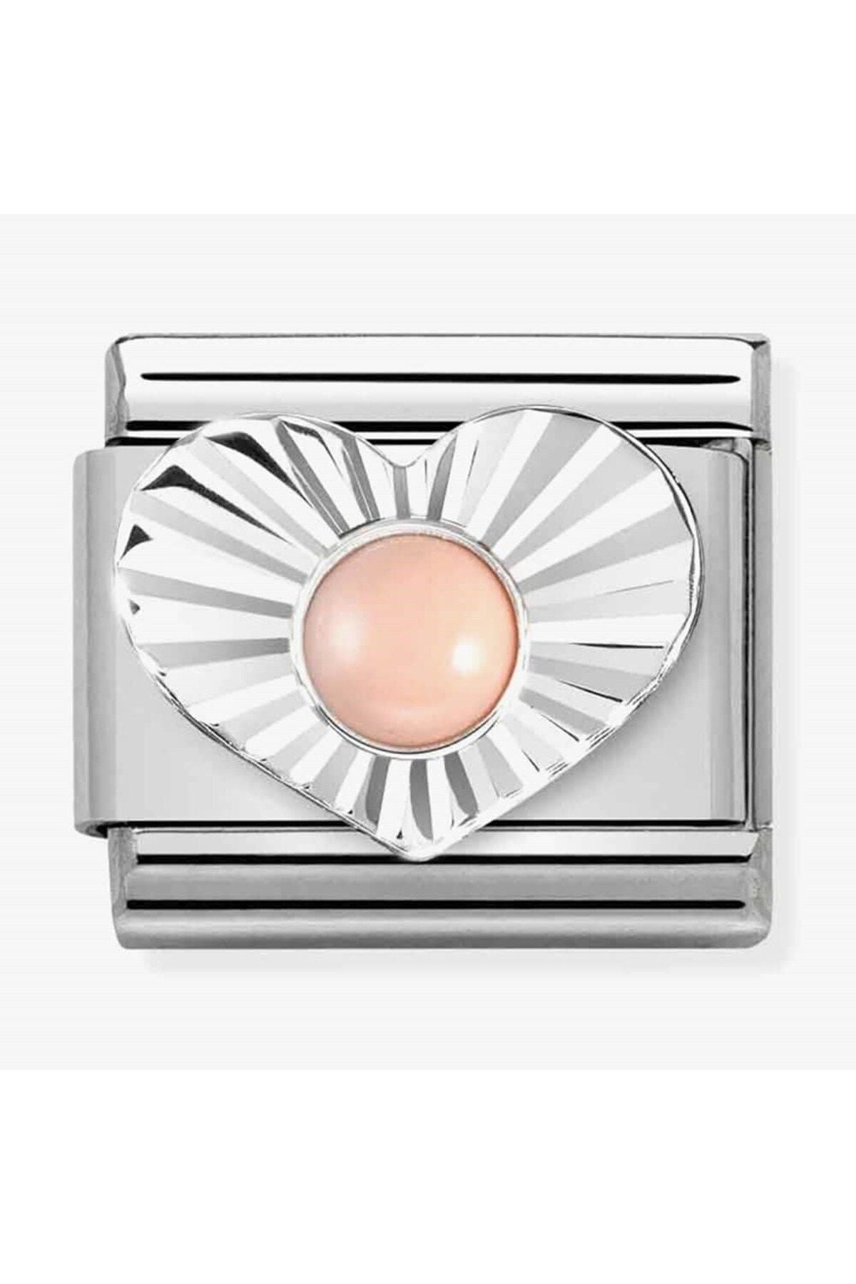 Classic Dekoratif Link - Taşlar Kalp Elmas - Pembe Mercan -  925 Gümüş