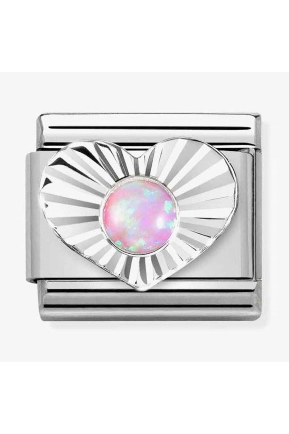 Classic Dekoratif Link - Taşlar Kalp Elmas - Pembe opal -  925 Gümüş
