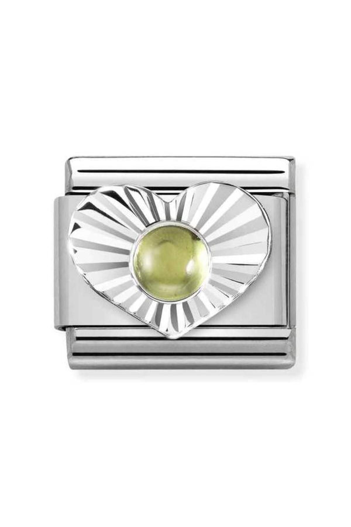 Classic Dekoratif Link - Taşlar Kalp Elmas - Peridot - (36 PERIDOT) 925 Gümüş