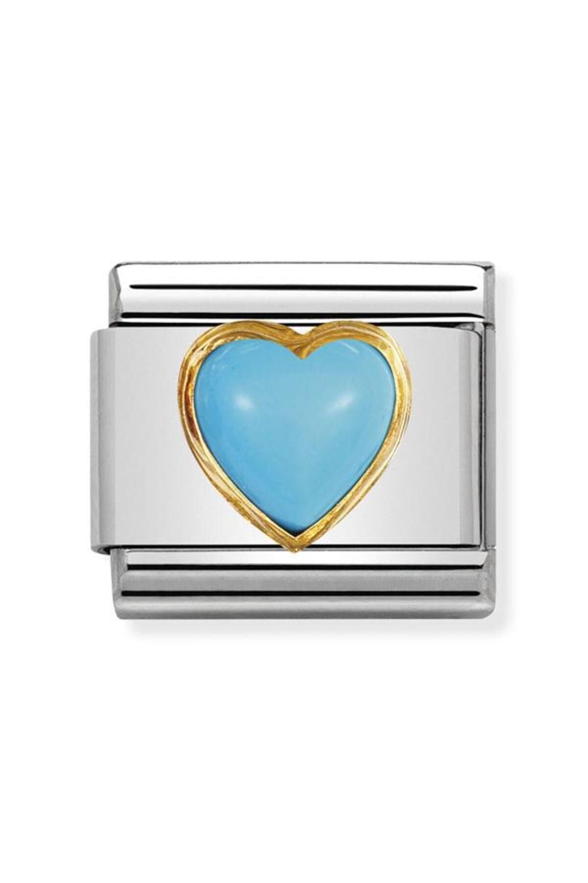 Classic Dekoratif Link - Taşlar Kalpler - Kalp - (06 Turquoise) 18K Altın