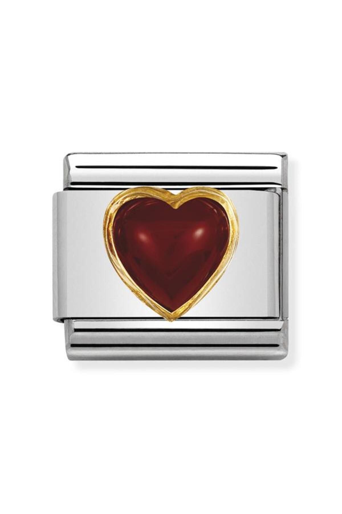 Classic Dekoratif Link - Taşlar Kalpler - Kalp Akik - (04 Red AGATE) 18K Altın