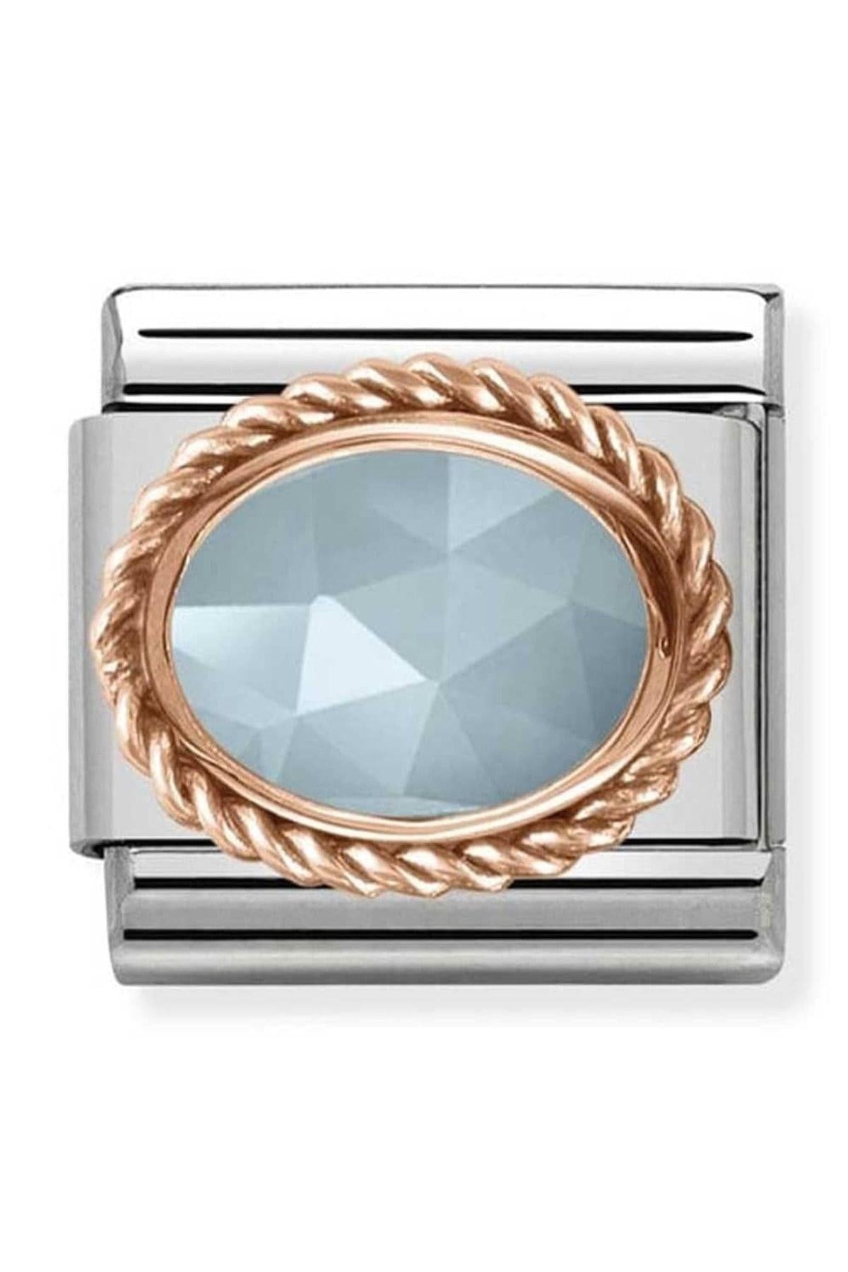 Classic Dekoratif Link - Taşlar Oval - Acquamarine -  9K Rose Altın
