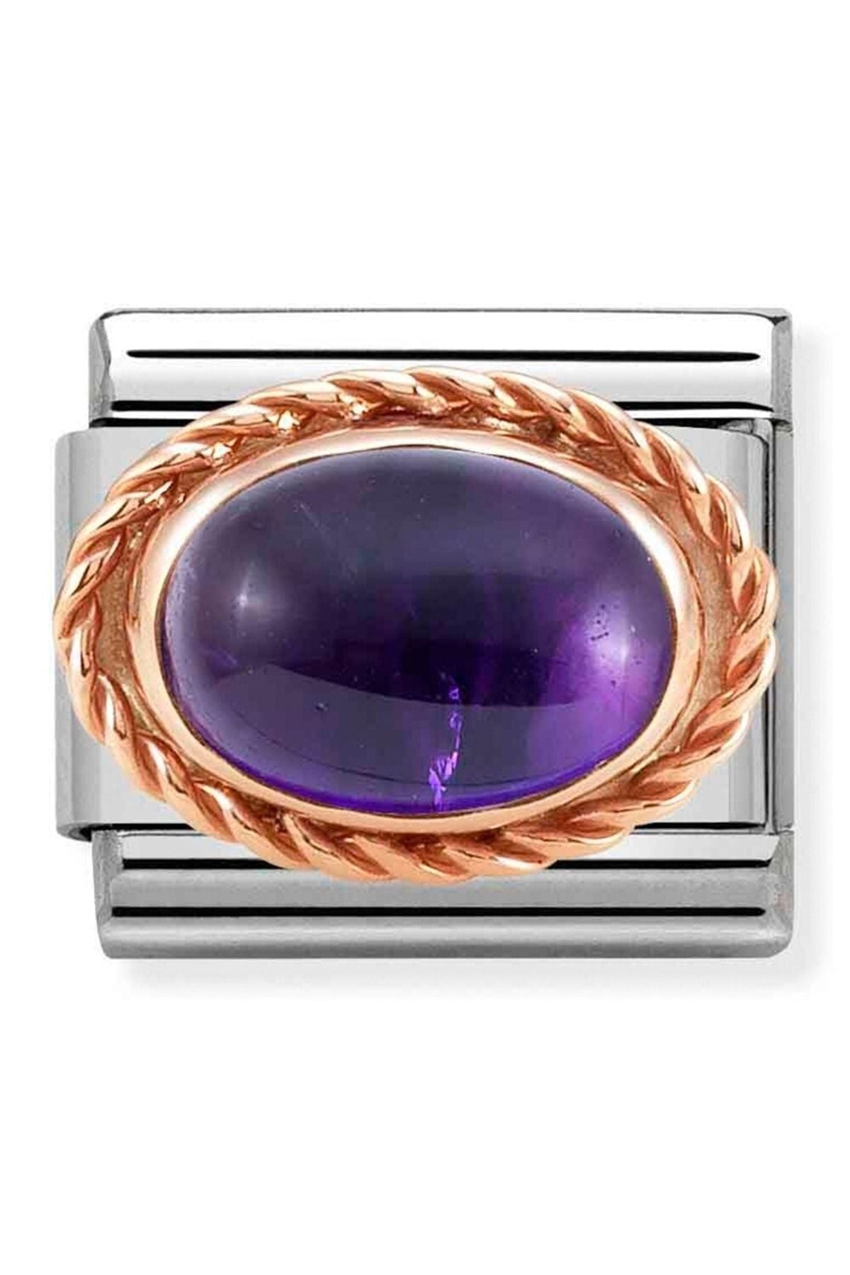 Classic Dekoratif Link - Taşlar Oval - ametist - (35 AMETHYST) 9K Rose Altın