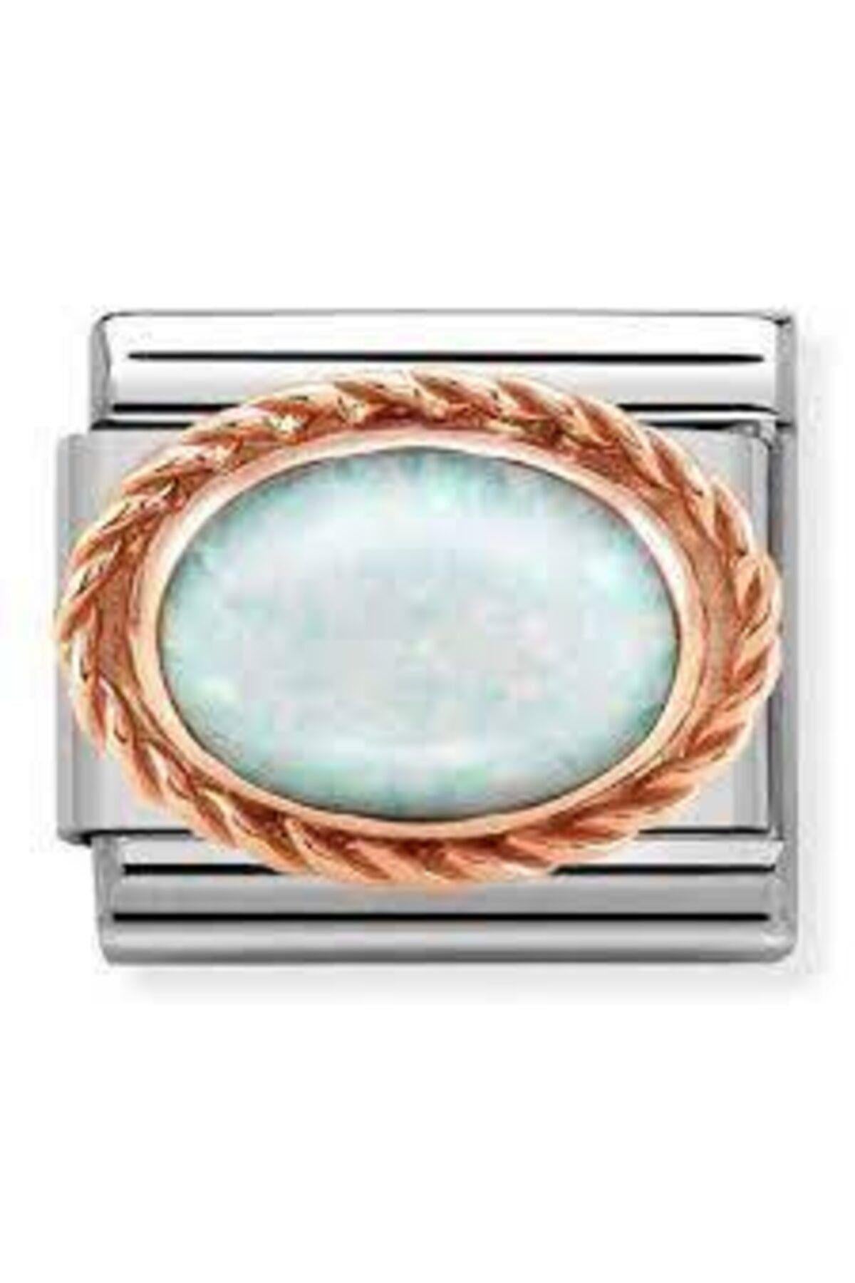 Classic Dekoratif Link - Taşlar Oval - Beyaz Opal -  9K Rose Altın