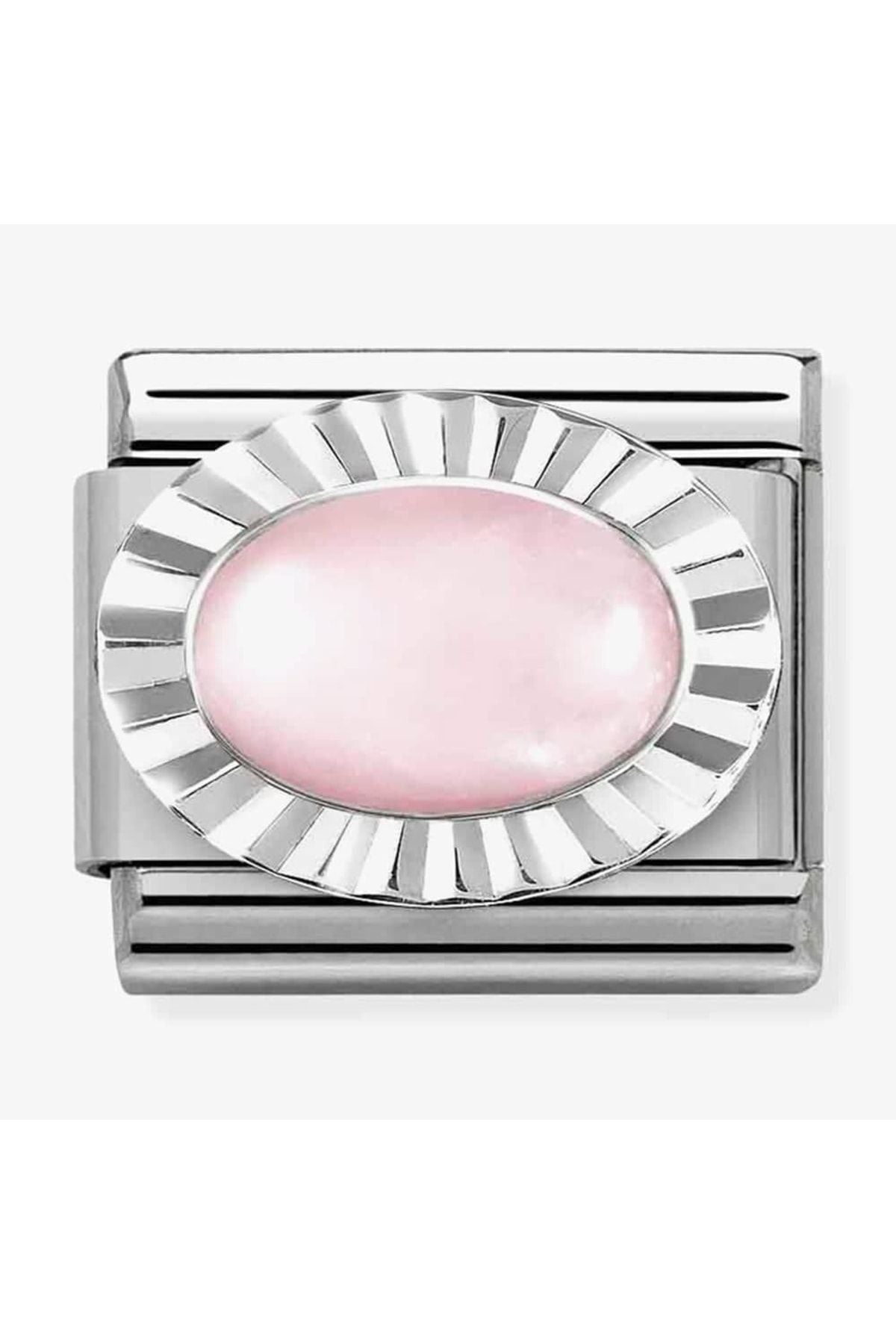 Classic Dekoratif Link - Taşlar Oval Elmas - Rose kuvars -  925 Gümüş