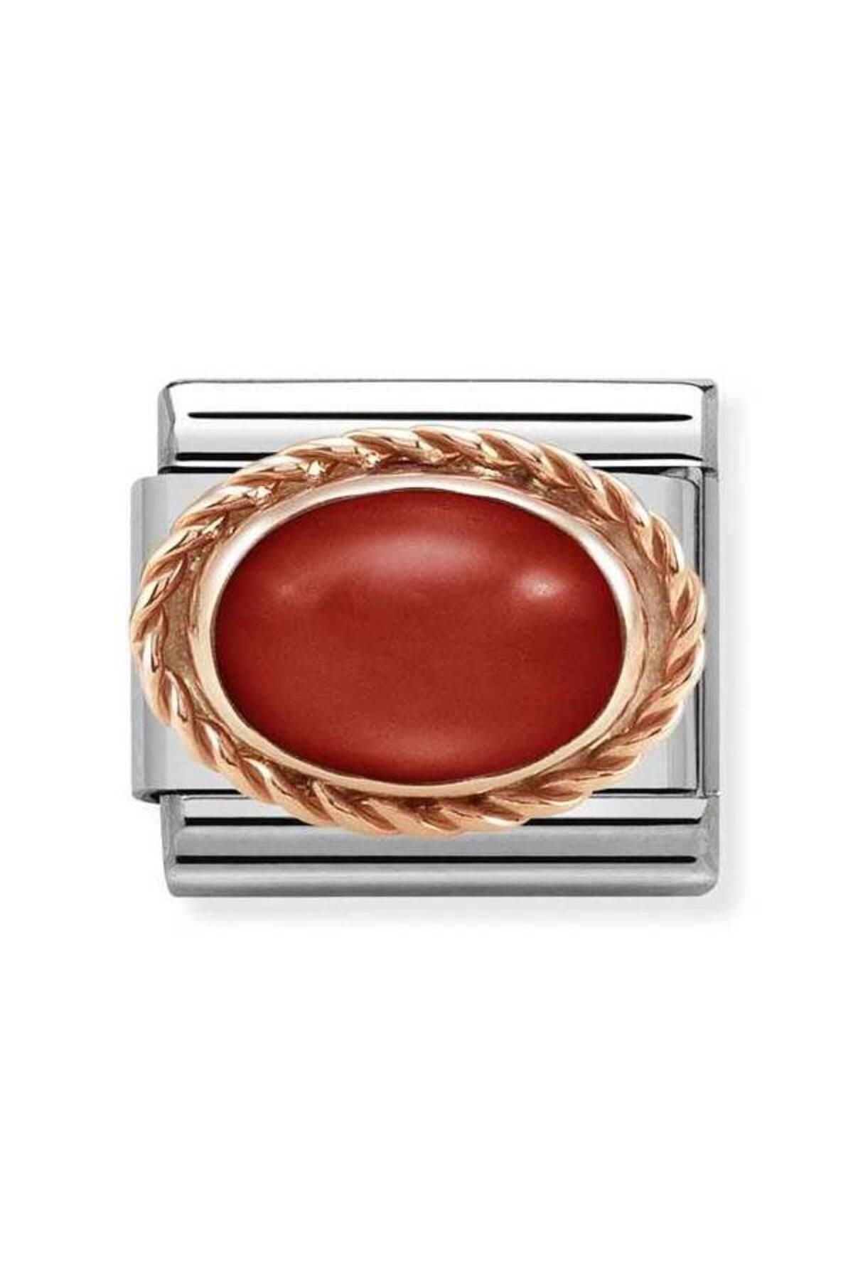 Classic Dekoratif Link - Taşlar Oval - Kırmızı mercan -  9K Rose Altın