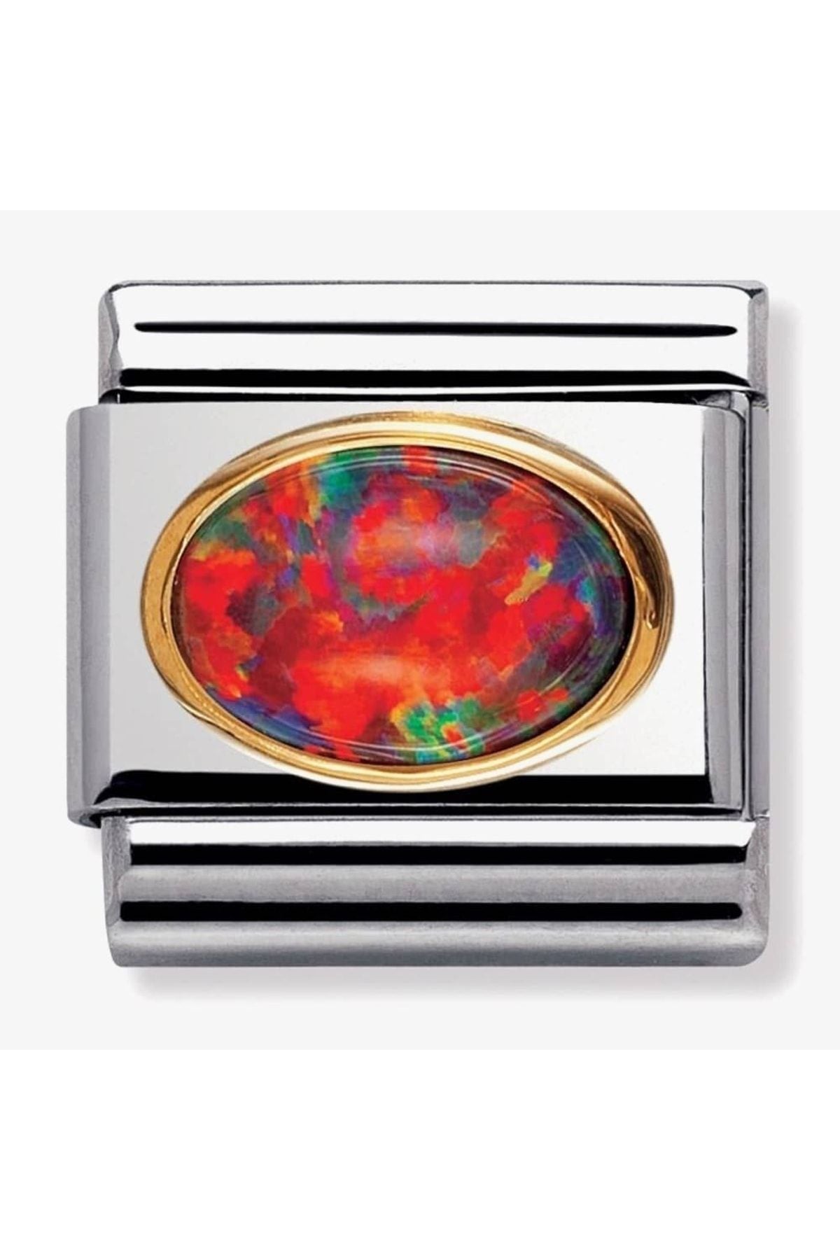 Classic Dekoratif Link - Taşlar Oval - Kırmızı opal - (08 Red Opal) 18K Altın