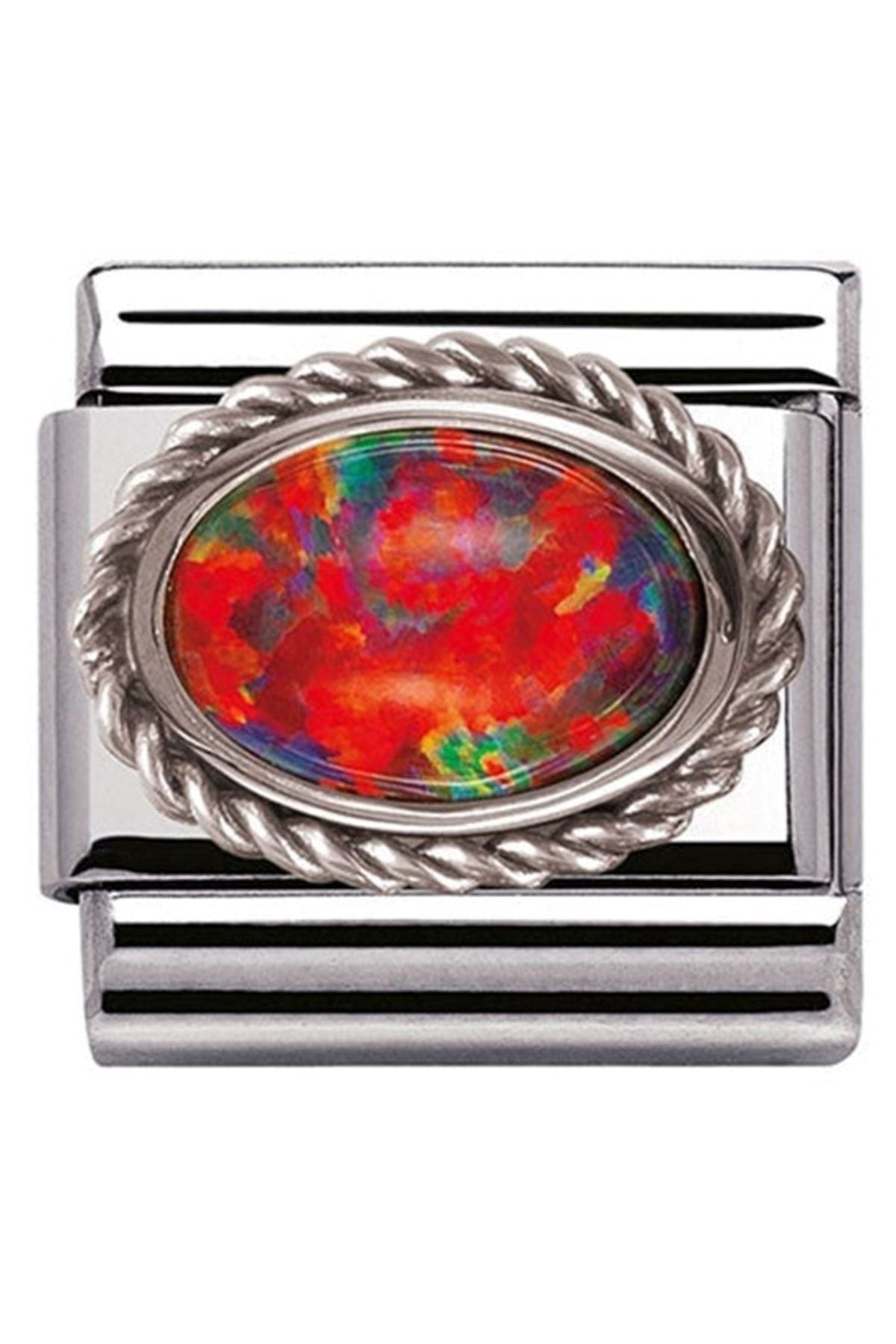 Classic Dekoratif Link - Taşlar Oval - Kırmızı opal - (08 Red Opal) 925 Gümüş
