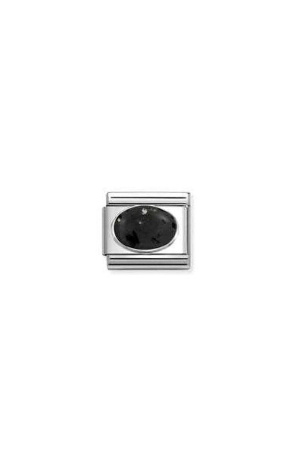 Classic Dekoratif Link - Taşlar Oval - Lav taşı -  925 Gümüş