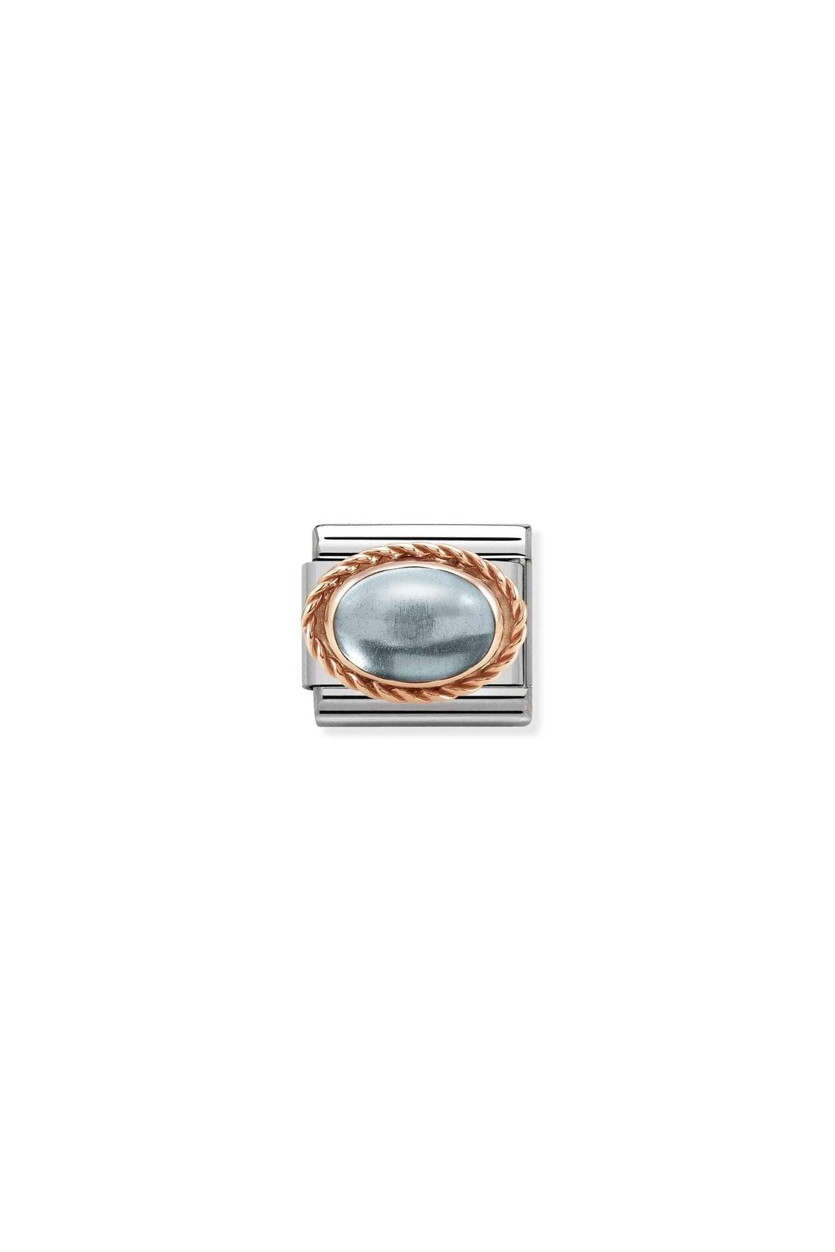 Classic Dekoratif Link - Taşlar Oval - Mavi Topaz -  9K Rose Altın