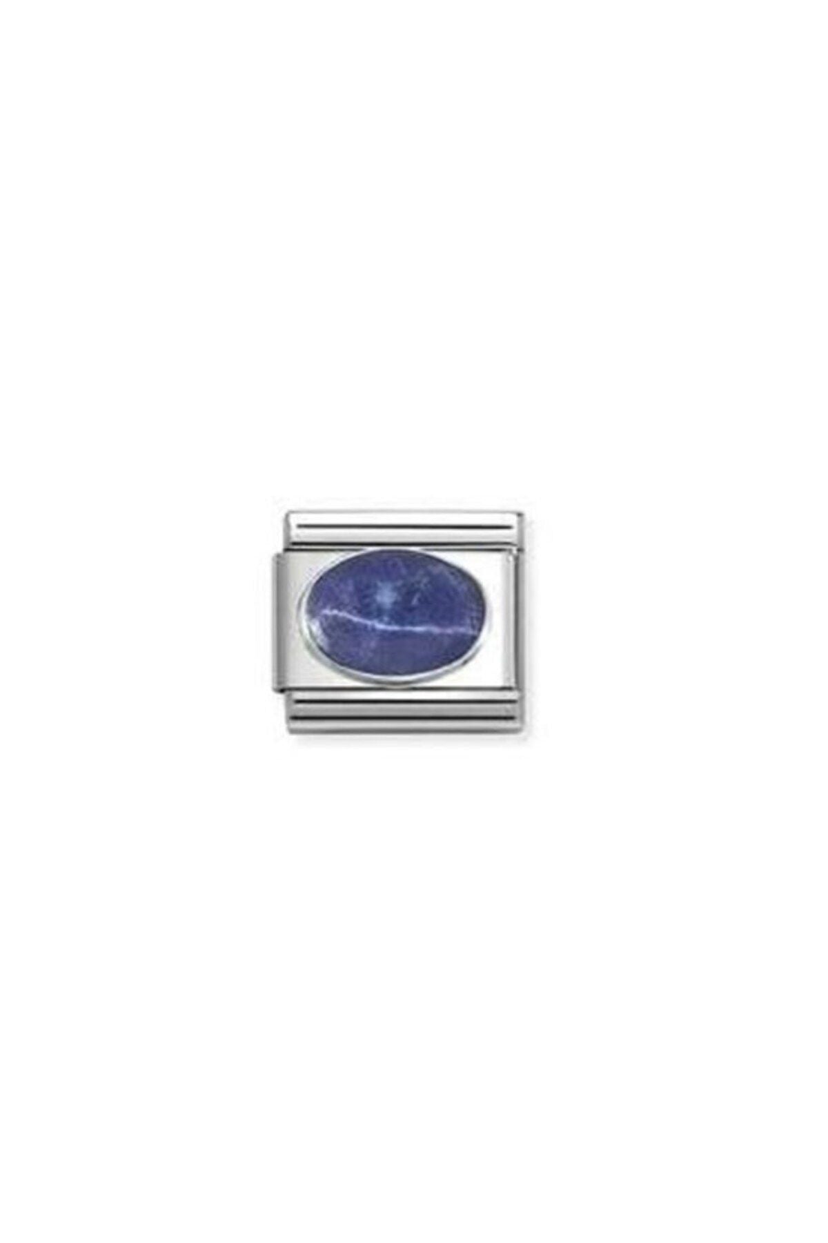 Classic Dekoratif Link - Taşlar Oval - Sodalit - (42 SODALITE MAT) 925 Gümüş
