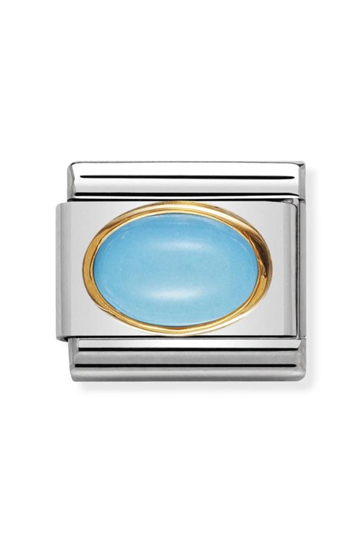 Classic Dekoratif Link - Taşlar Oval - TURKUAZ - (06 Turquoise) 18K Altın