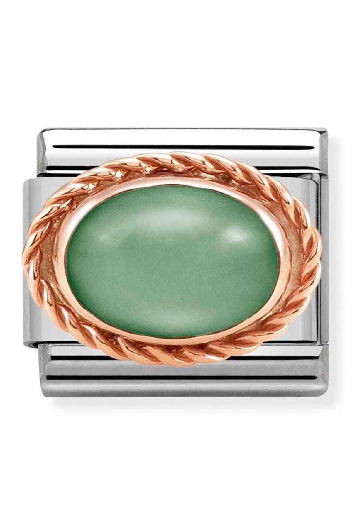 Classic Dekoratif Link - Taşlar Oval - Yeşil Aventurin -  9K Rose Altın