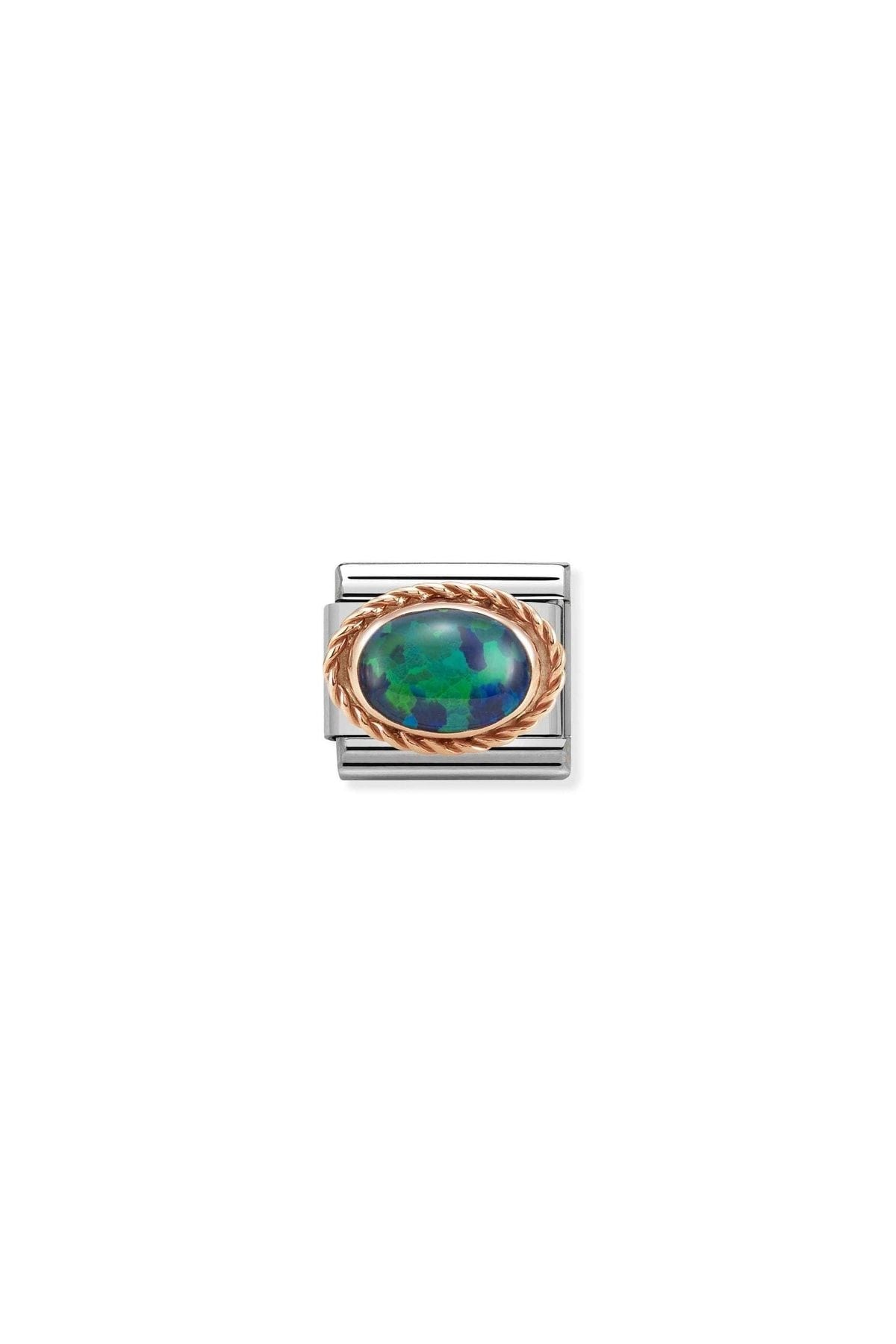 Classic Dekoratif Link - Taşlar Oval - Yeşil opal -  9K Rose Altın
