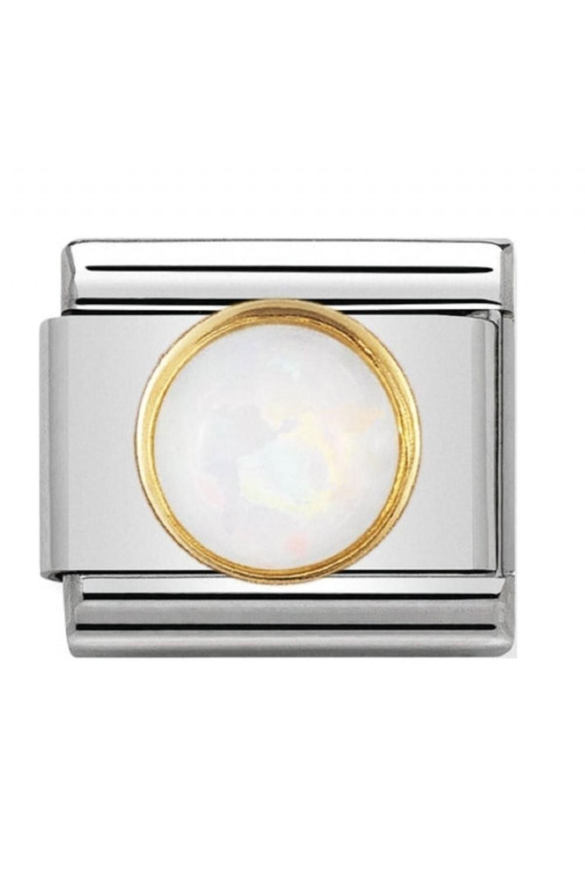 Classic Dekoratif Link - Taşlar Yuvarlak - Beyaz opal -  18K Altın