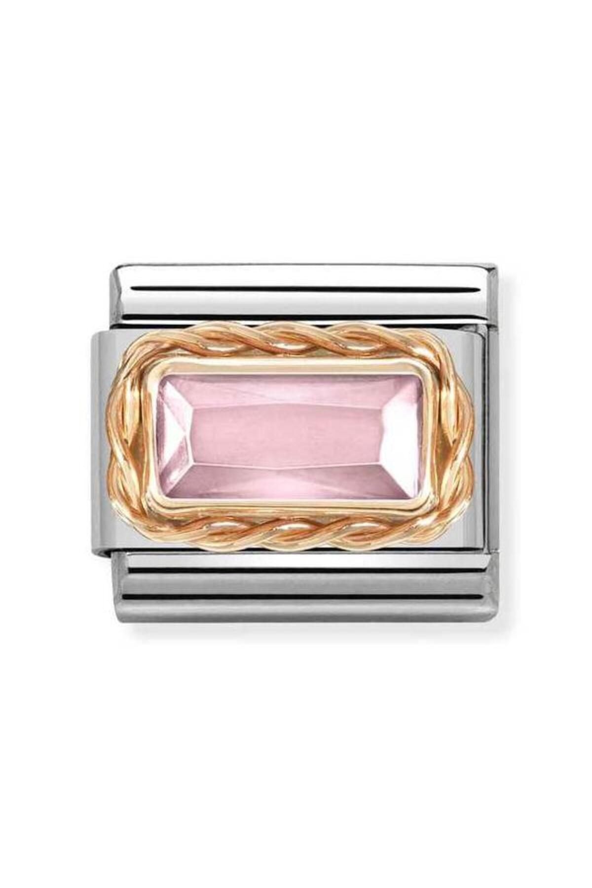 Classic Dekoratif Link - Yüzey İşlemeli Baget - Pembe -  9K Rose Altın