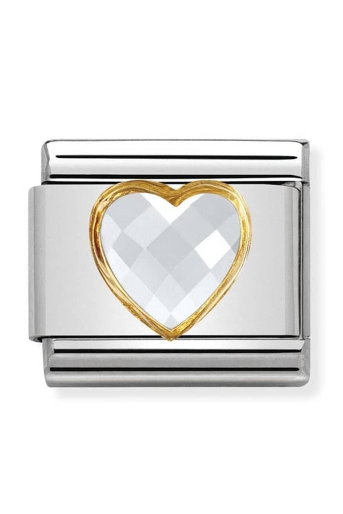 Classic Dekoratif Link - Yüzey İşlemeli Kalp - Beyaz - (010 White) 18K Altın