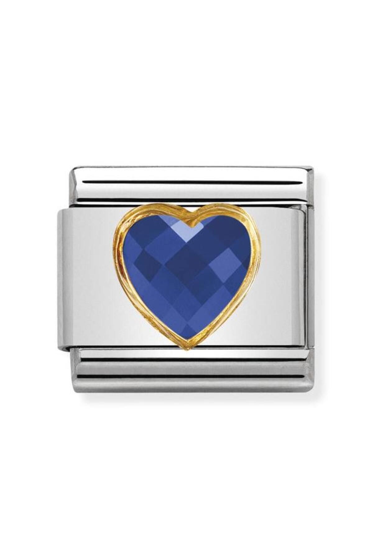 Classic Dekoratif Link - Yüzey İşlemeli Kalp - Mavi - (007 Blue) 18K Altın