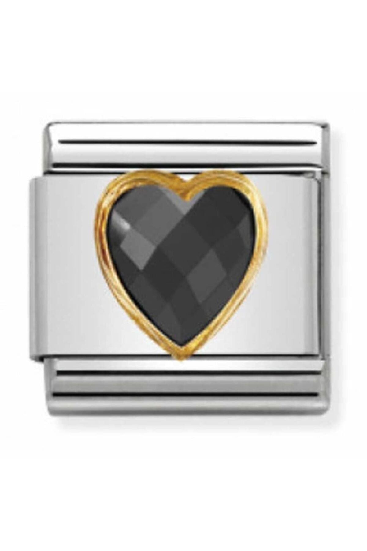 Classic Dekoratif Link - Yüzey İşlemeli Kalp - Siyah - (011 Black) 18K Altın