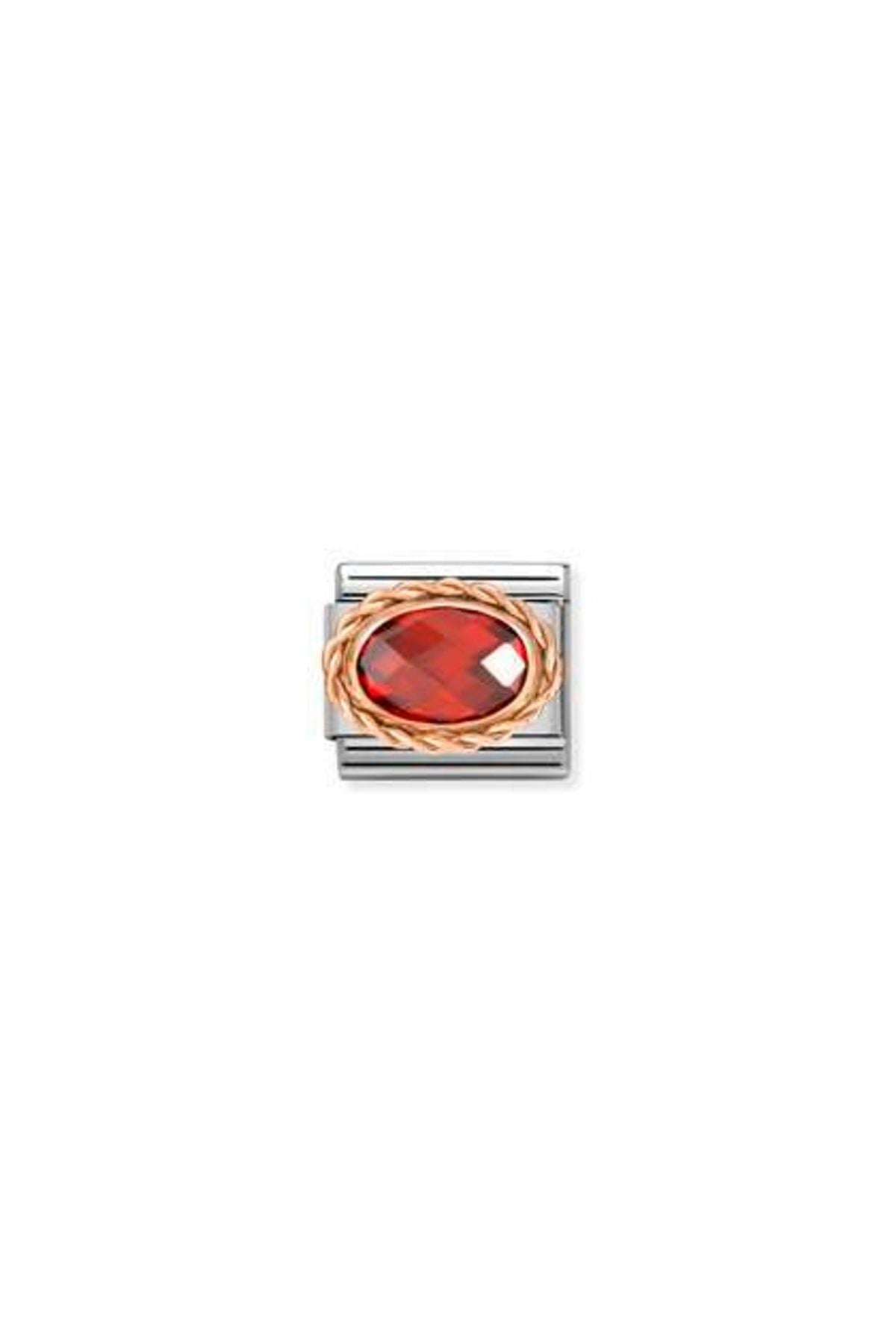 Classic Dekoratif Link - Yüzey İşlemeli Oval - Kırmızı -  9K Rose Altın